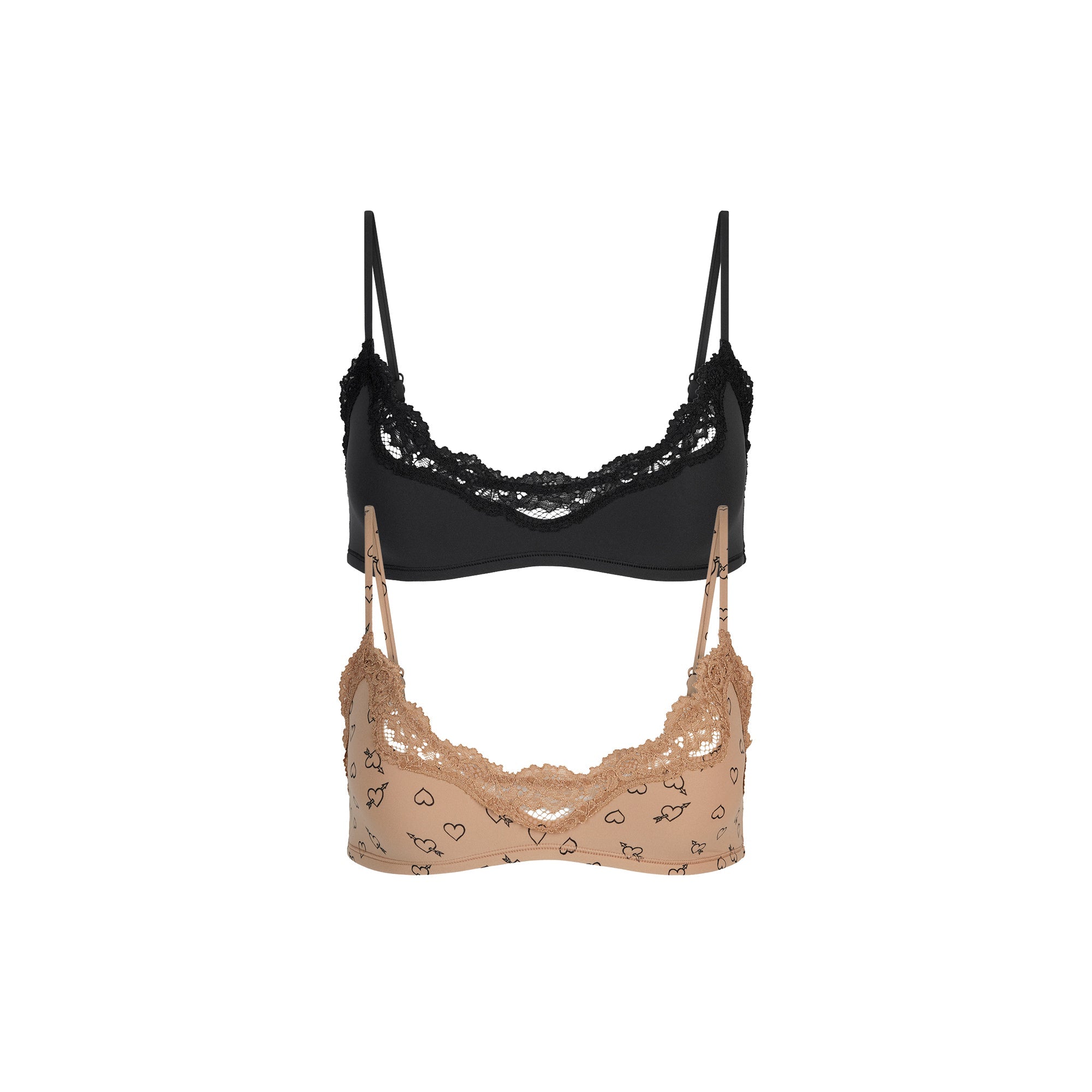 SKIMS FITS EVERYBODY LACE SCOOP BRALETTE 2-PACK | ONYX AND SKETCHED HEARTS