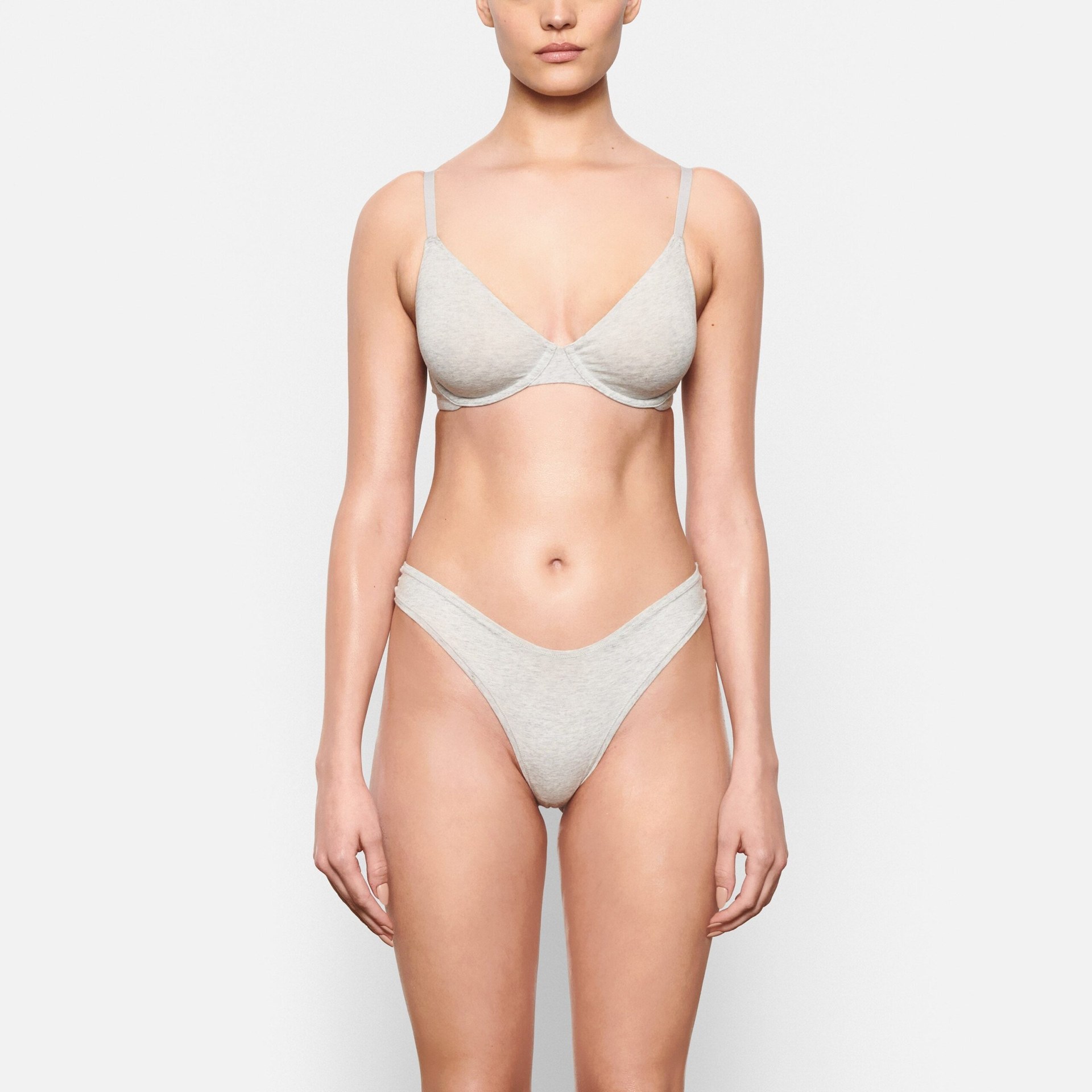 SKIMS COTTON JERSEY T-SHIRT BRA | LIGHT HEATHER GREY - Mind Türkiye