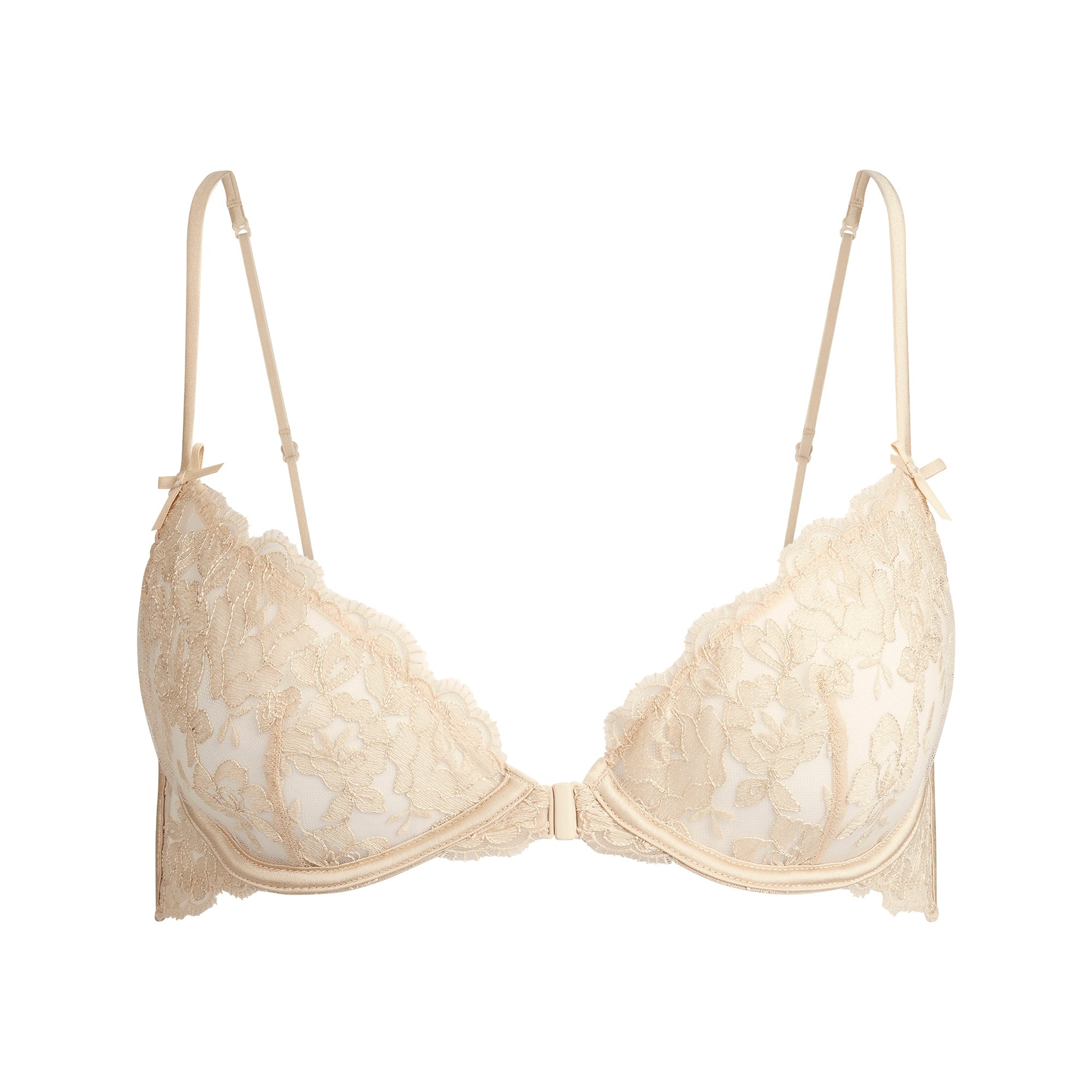 SKIMS EMBROIDERED LINGERIE FRONT CLOSE UNLINED BRA | CHAMPAGNE - Mind Türkiye