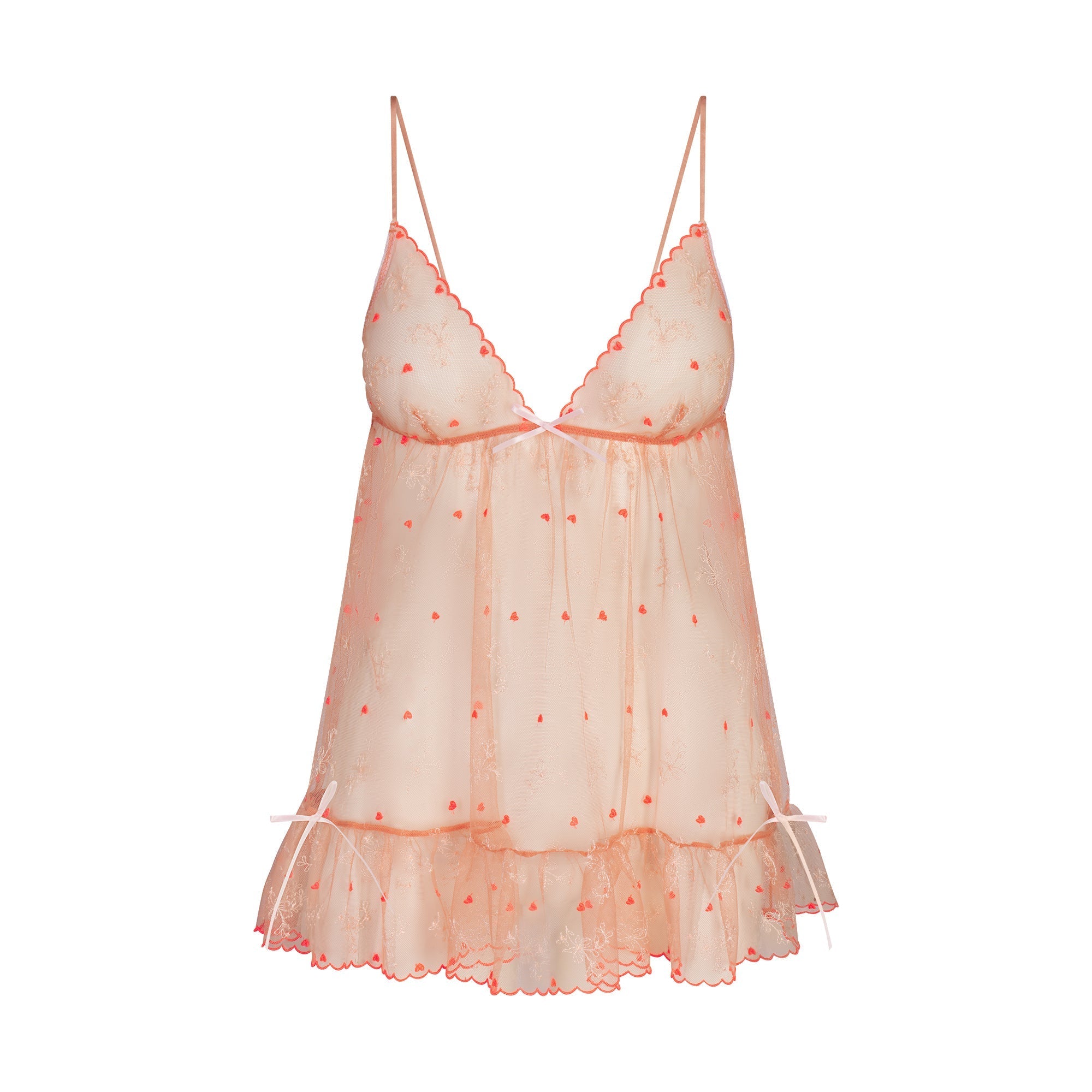 SKIMS EMBROIDERED TULLE MINI SLIP DRESS AND TANGA SET | GUAVA HEART TULLE - Mind Türkiye