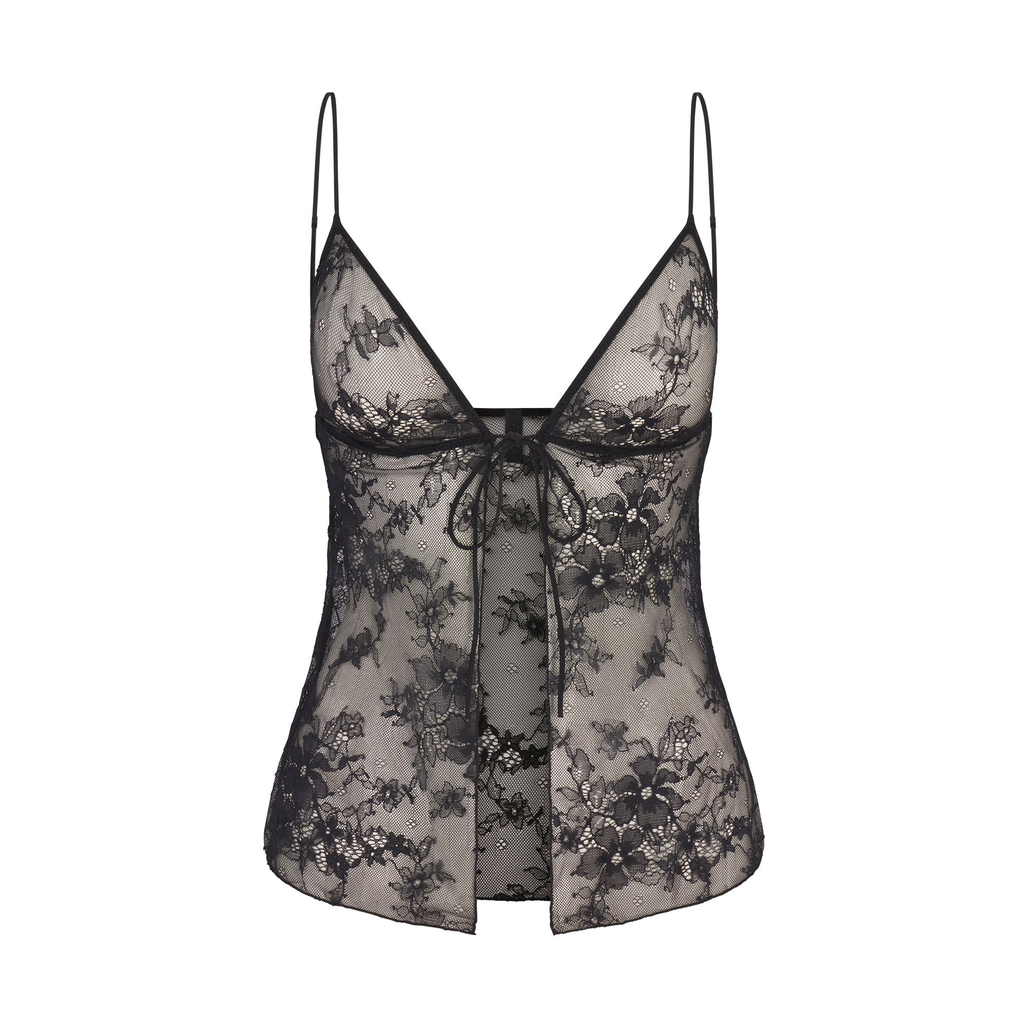 SKIMS ULTRA FINE LACE TIE FRONT CAMI | ONYX