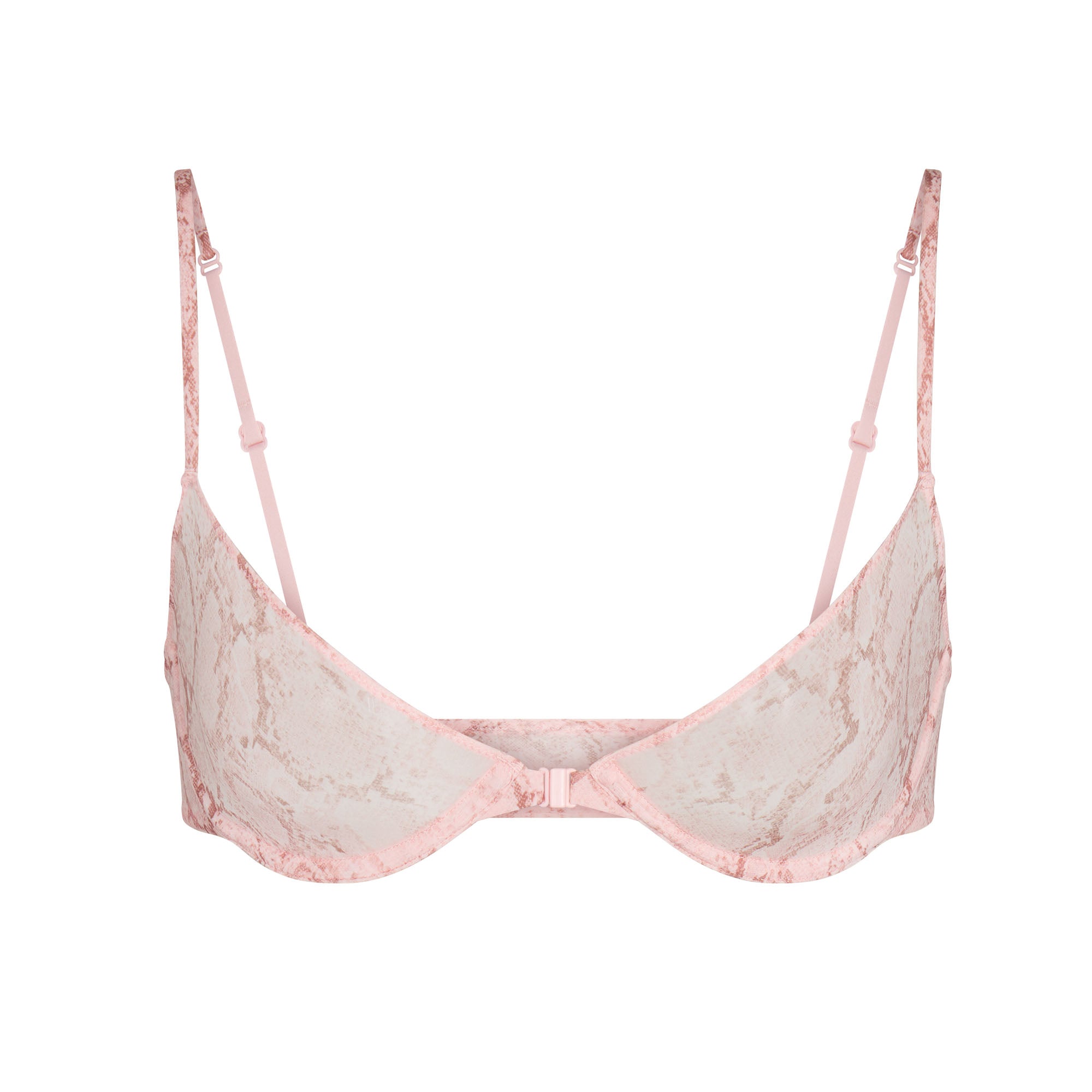 SKIMS MILKY SHEER FRONT CLOSE BRA | ROSE PASTEL SNAKE PRINT
