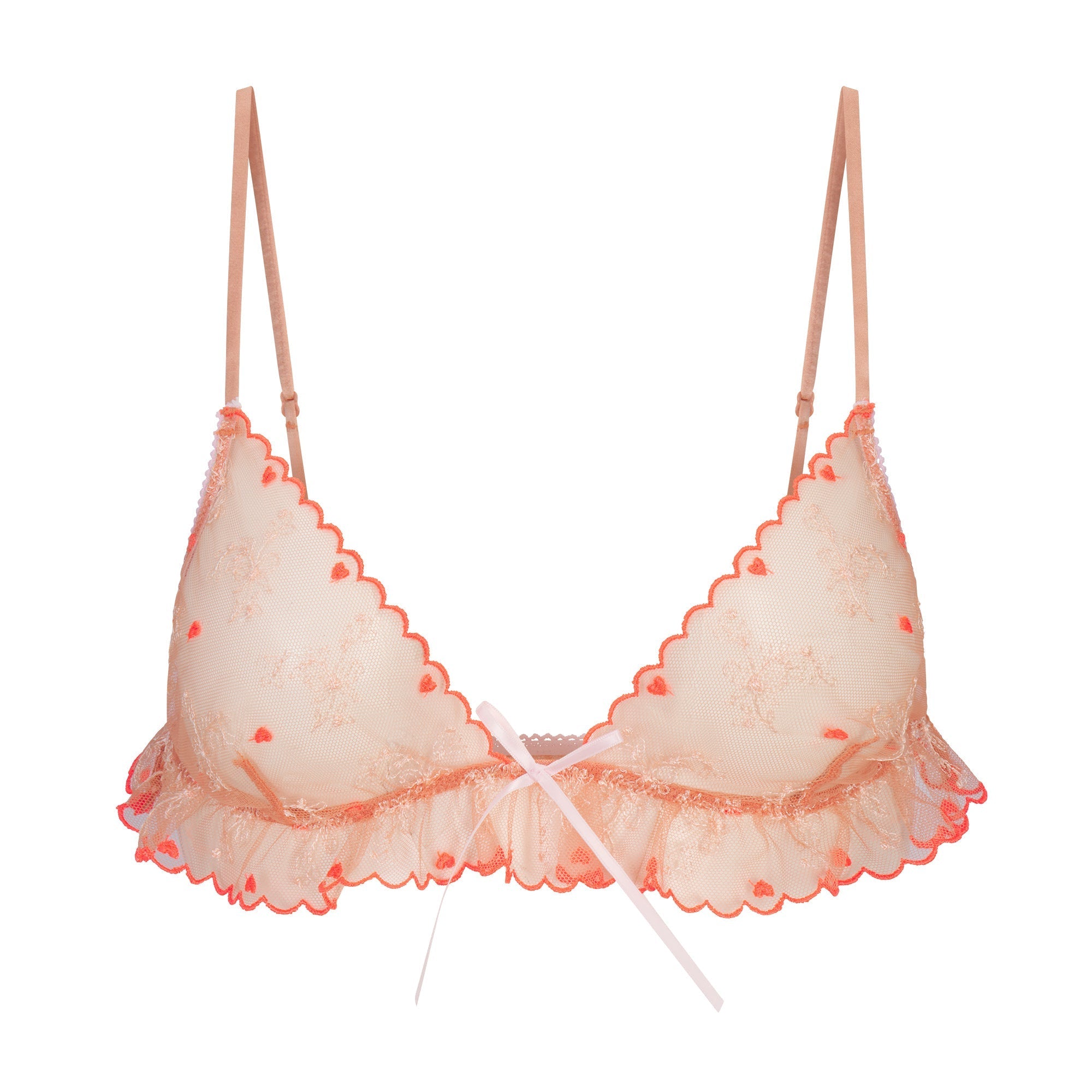 SKIMS EMBROIDERED TULLE SKIMPY TRIANGLE BRALETTE | GUAVA HEART TULLE