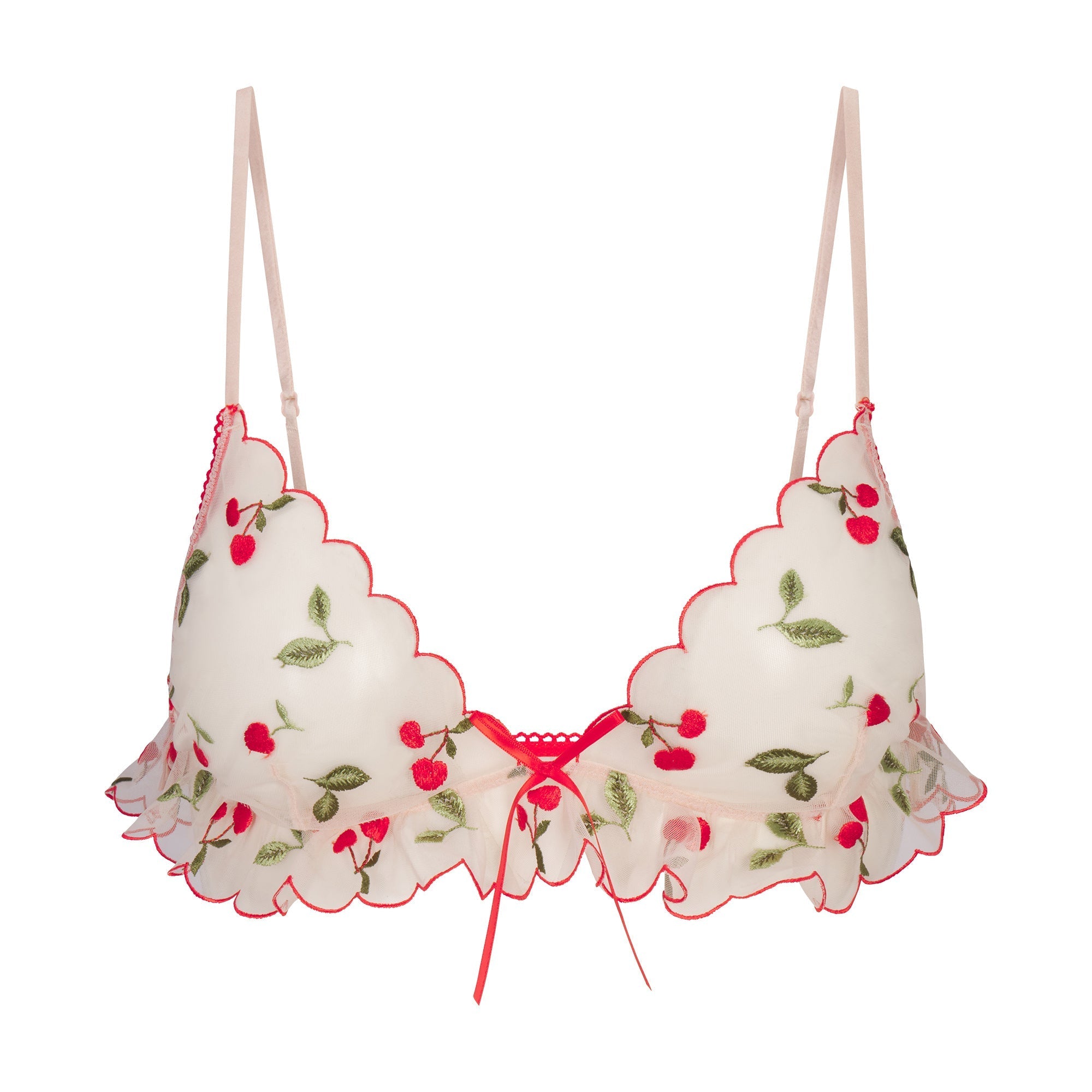 SKIMS EMBROIDERED TULLE SKIMPY TRIANGLE BRALETTE | PRIMROSE CHERRY TULLE - Mind Türkiye