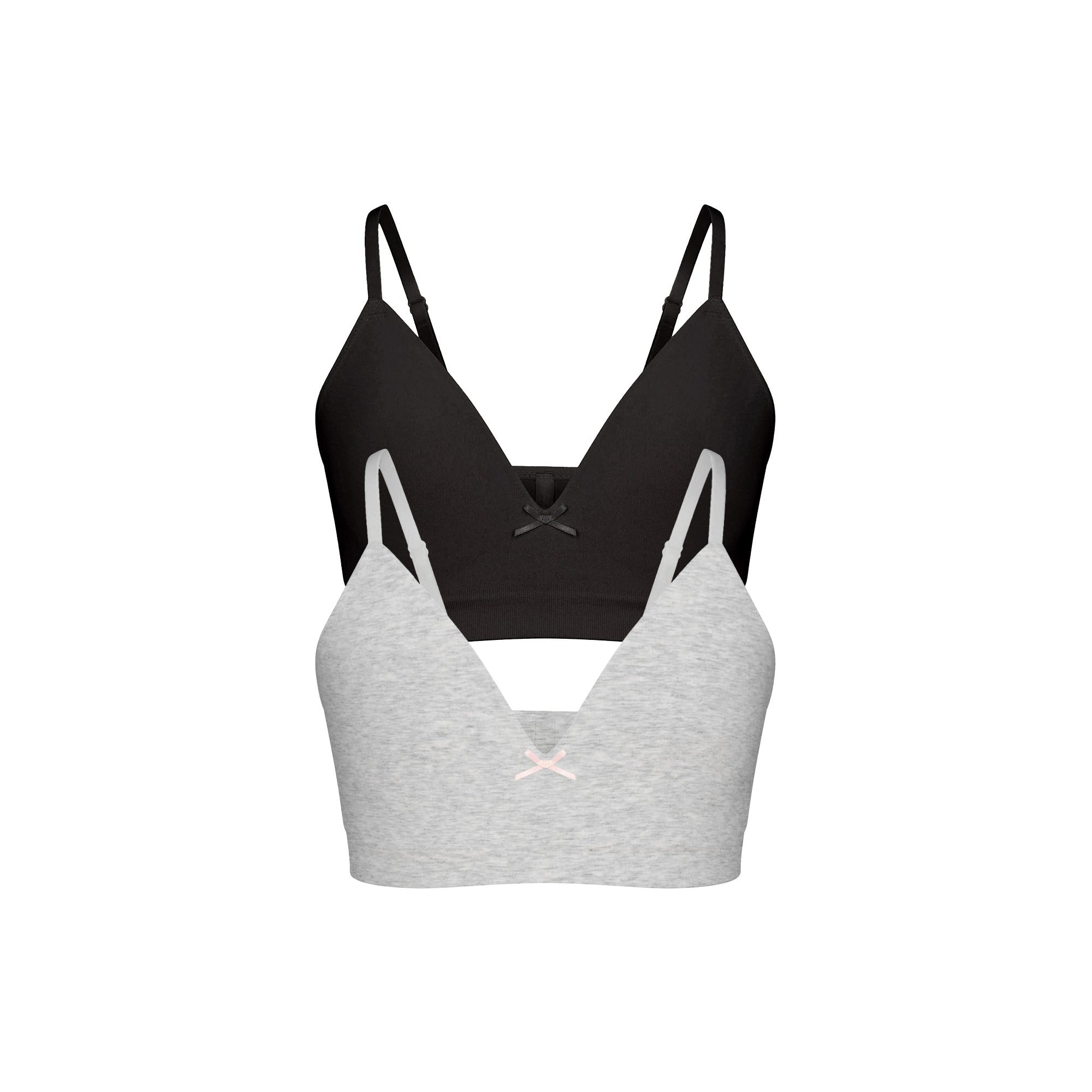 SKIMS COTTON SEAMLESS JUNIORS TRAINING BRA 2-PACK | LIGHT HEATHER GREY AND SOOT