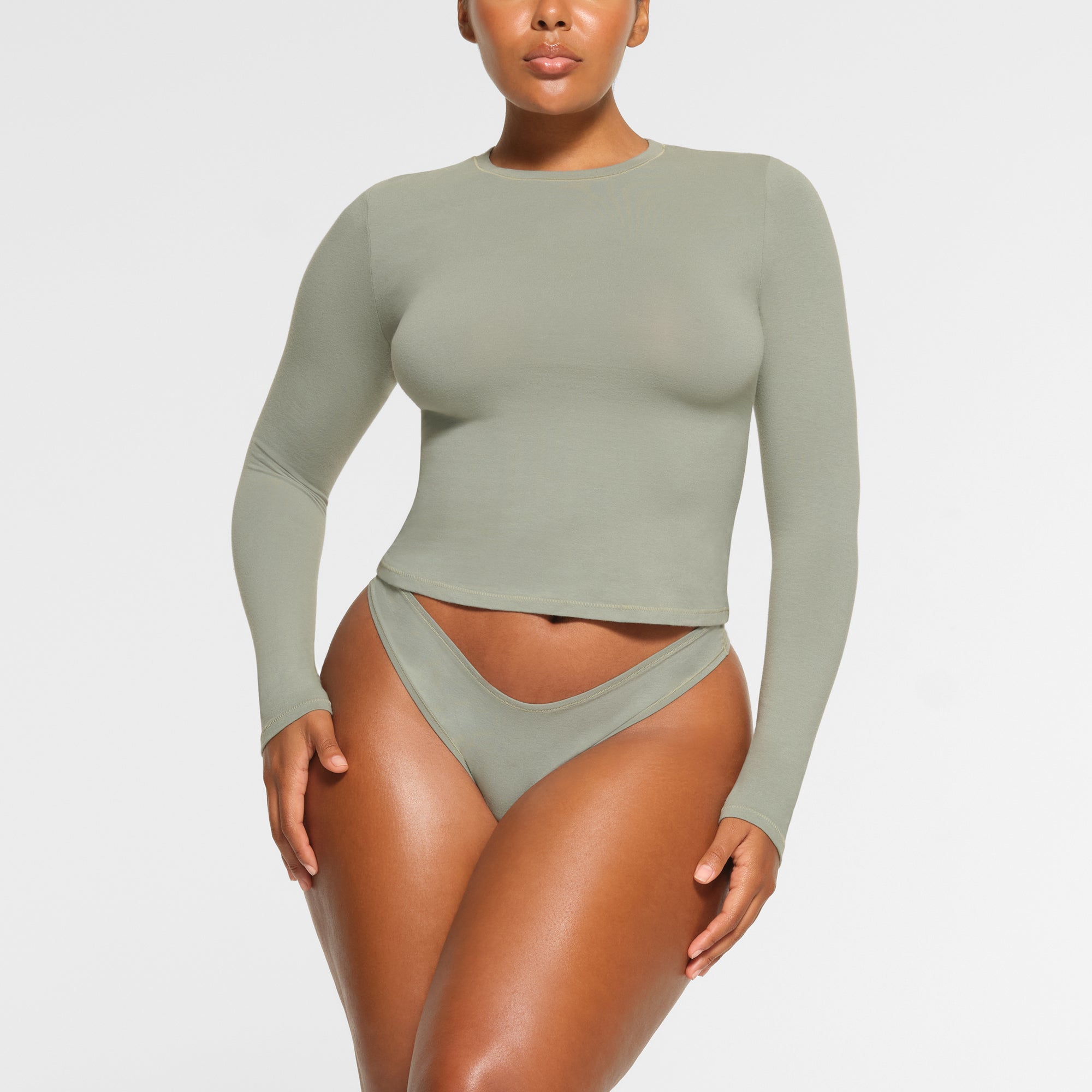 SKIMS COTTON JERSEY LONG SLEEVE T-SHIRT | MINERAL - Mind Türkiye