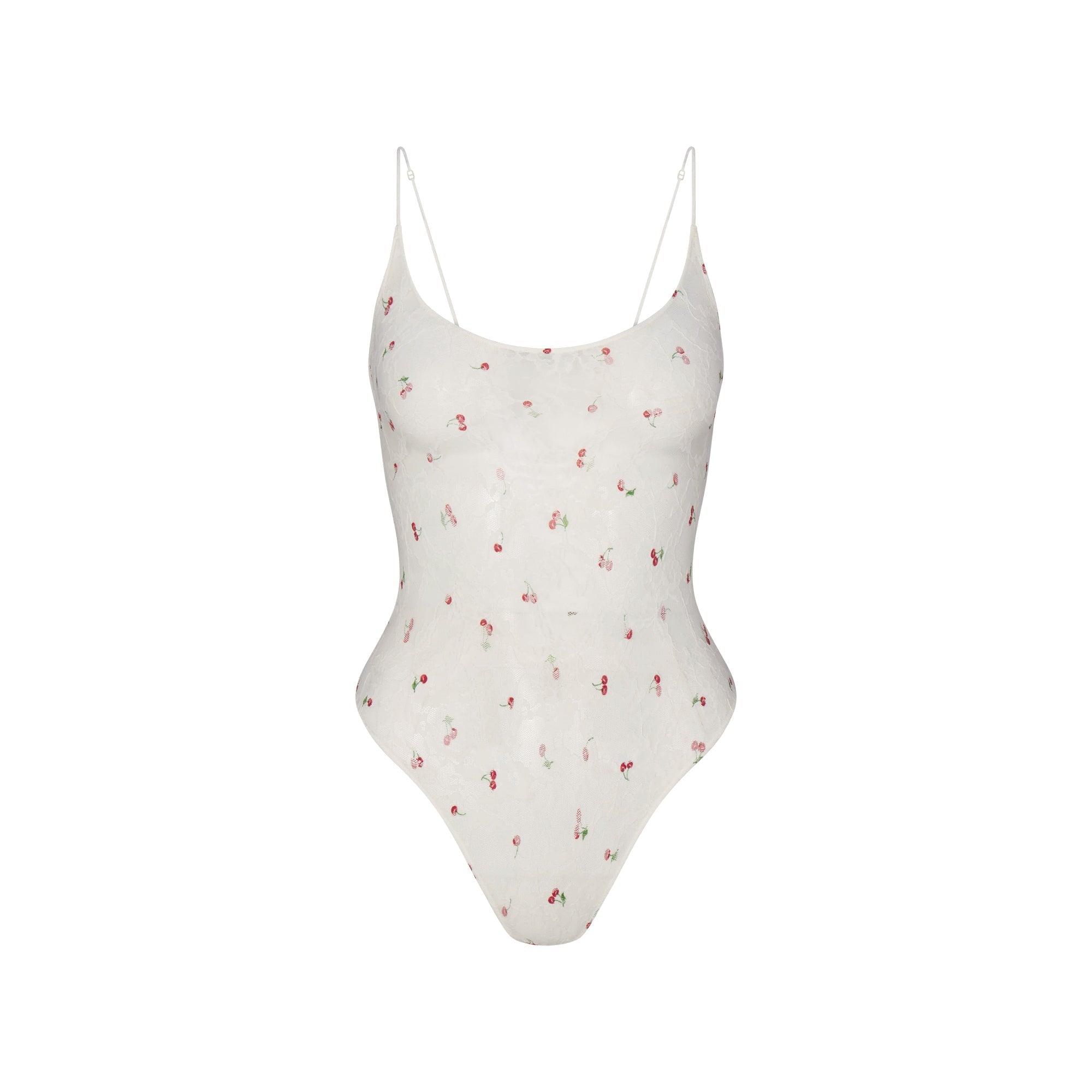 SKIMS STRETCH LACE SCOOP NECK BODYSUIT | IVORY CHERRY PRINT - Mind Türkiye