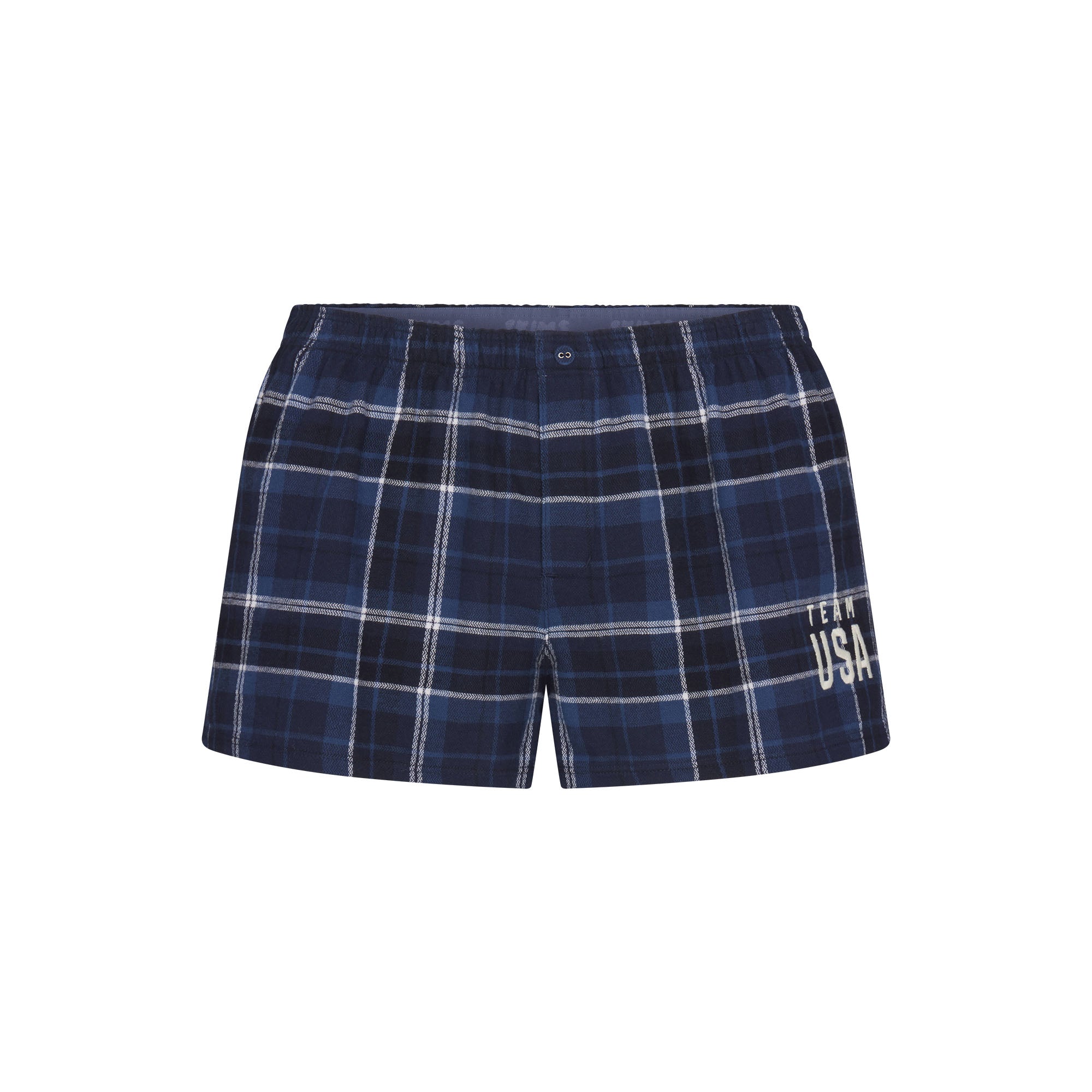 SKIMS FOR TEAM USA FLANNEL SLEEP OLYMPIC SHORT | NAVY PLAID