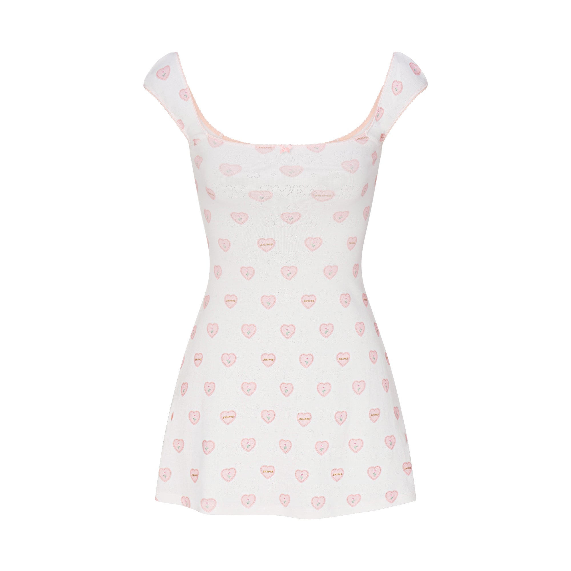 SKIMS LOGO POINTELLE MINI DRESS | SNOW LACE HEARTS - Mind Türkiye