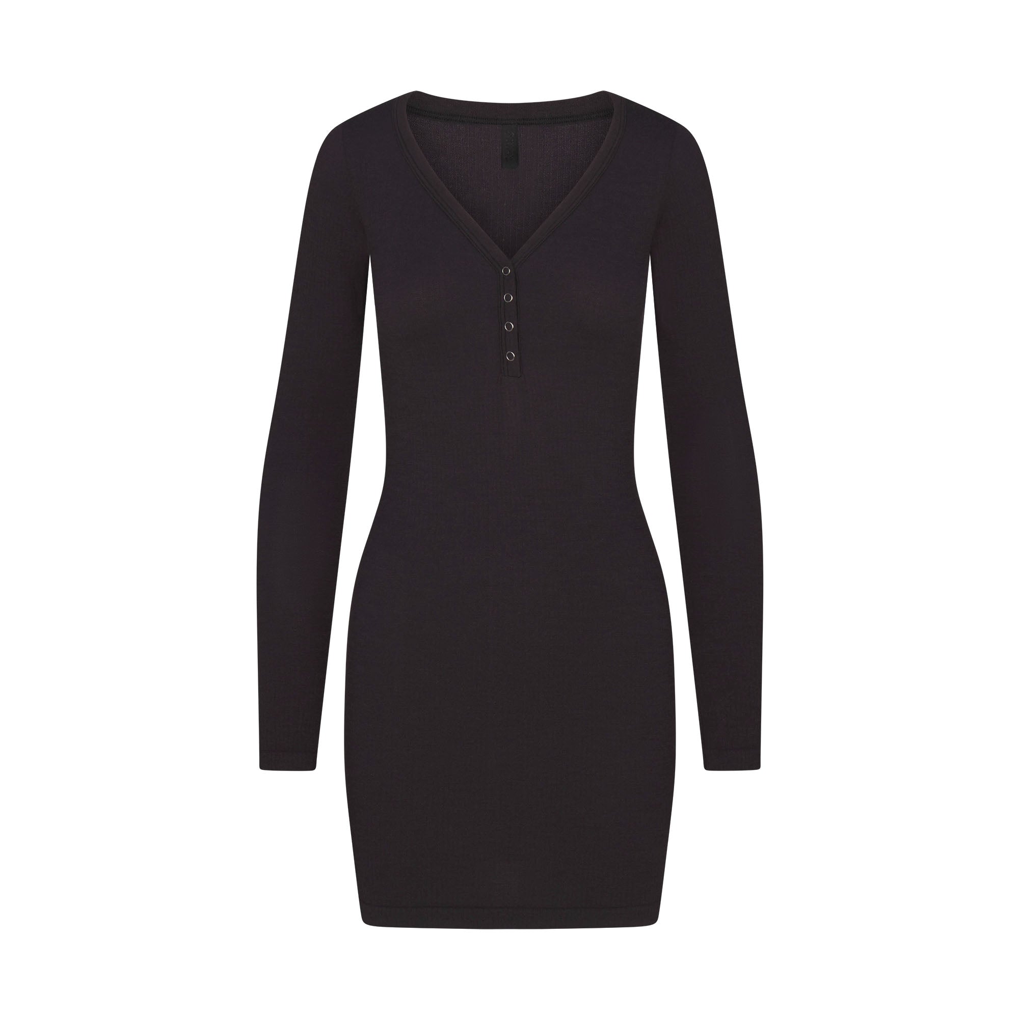 SKIMS WOOL RIB HENLEY DRESS | OBSIDIAN