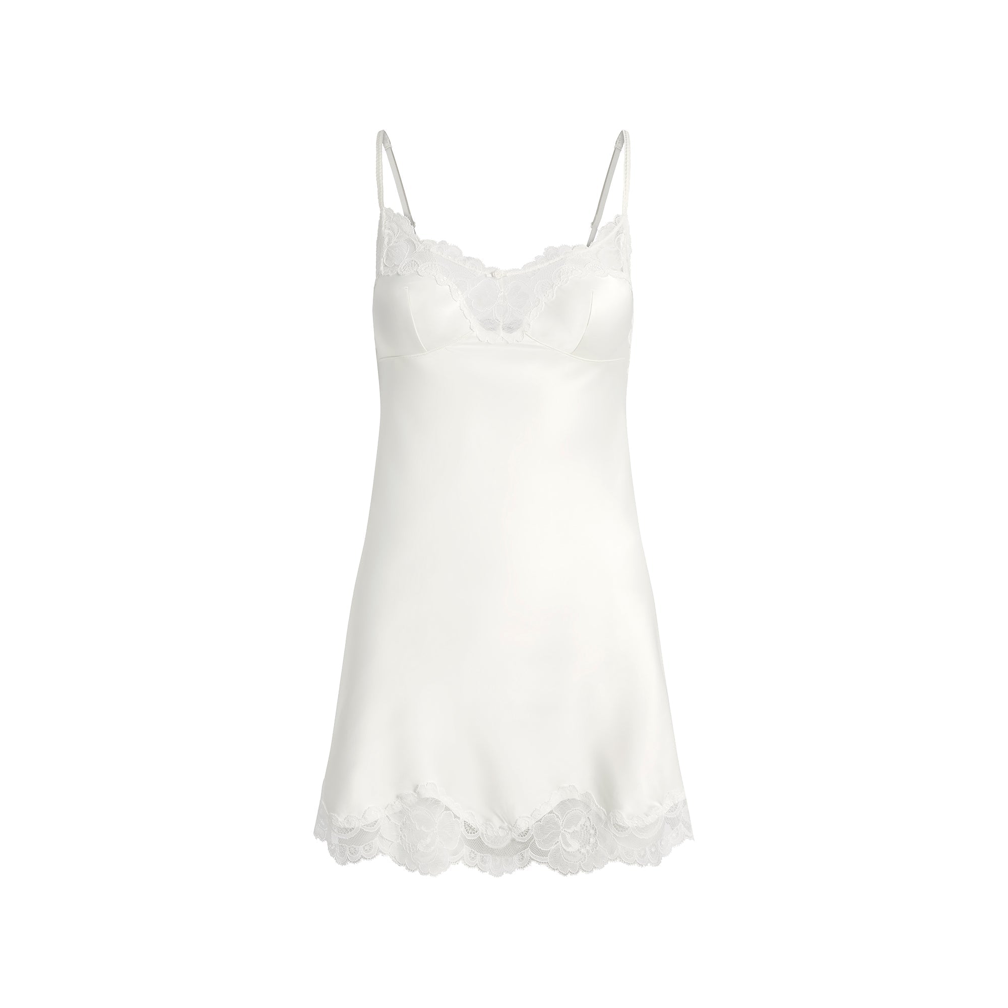 SKIMS WOVEN SHINE LACE SLIP DRESS | IVORY - Mind Türkiye
