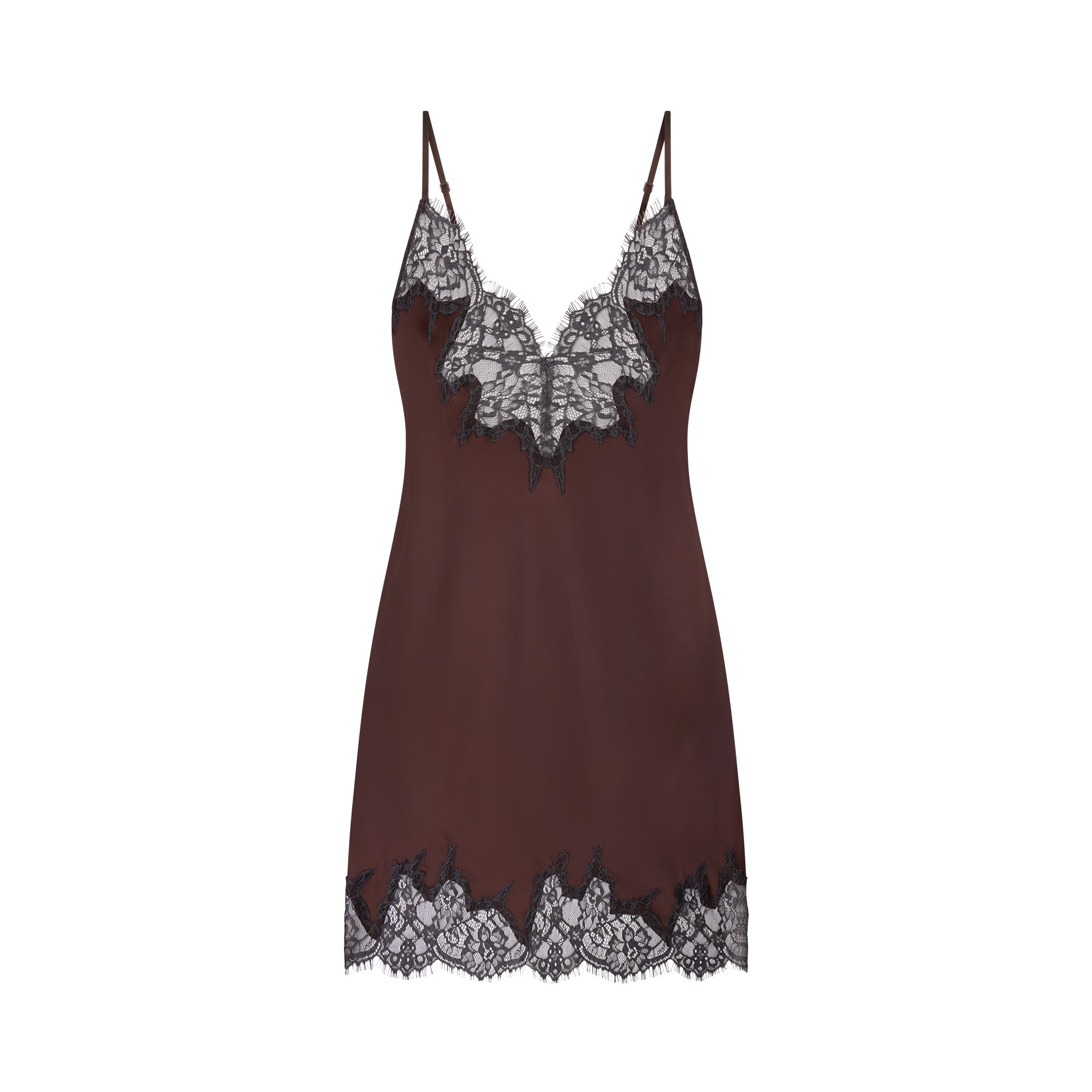 SKIMS SILK LACE MINI SLIP DRESS | ESPRESSO CONTRAST - Mind Türkiye