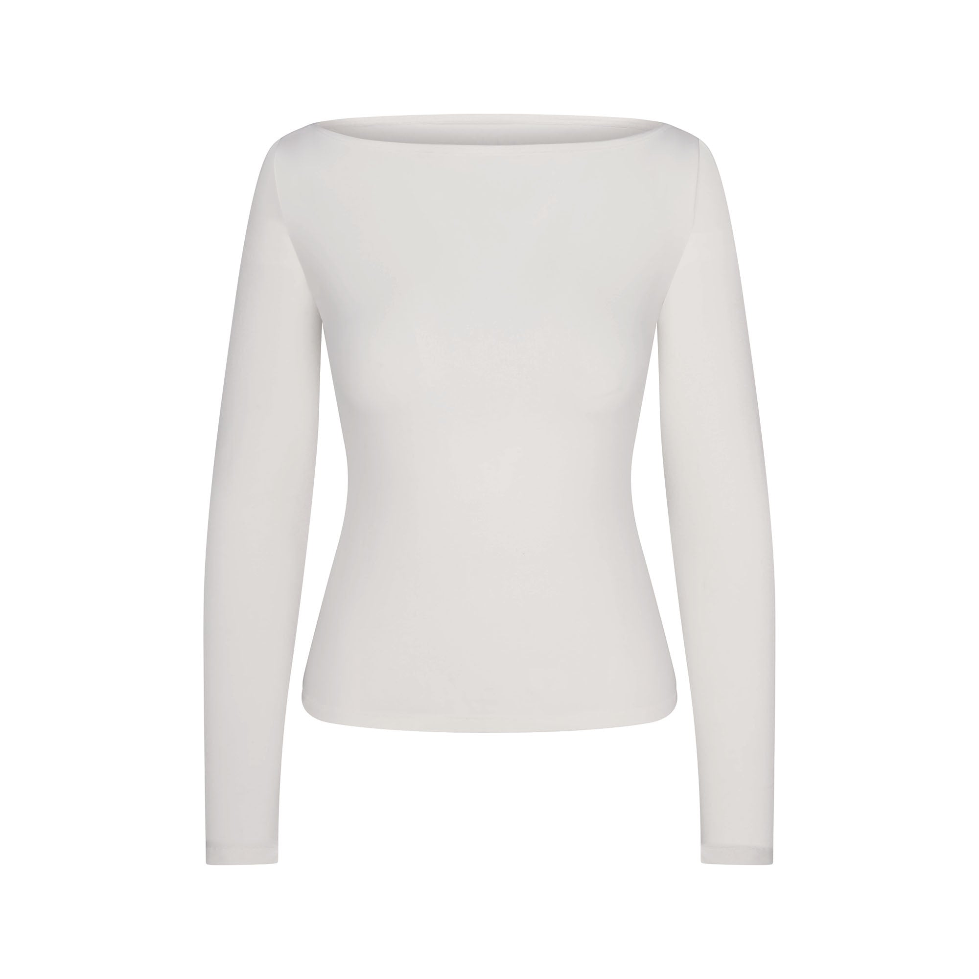 SKIMS COTTON JERSEY LONG SLEEVE BOATNECK TOP | MARBLE