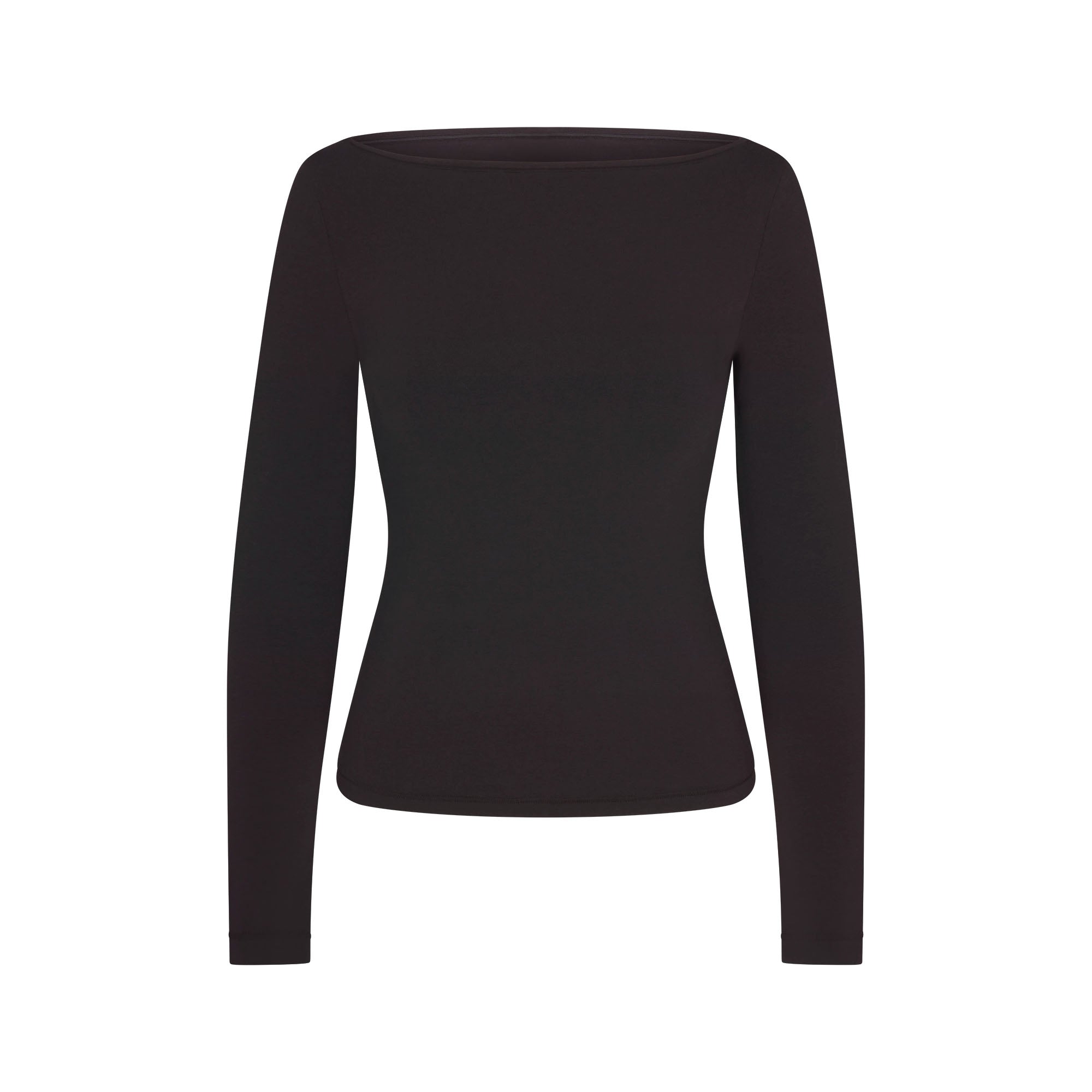 SKIMS COTTON JERSEY LONG SLEEVE BOATNECK TOP | SOOT