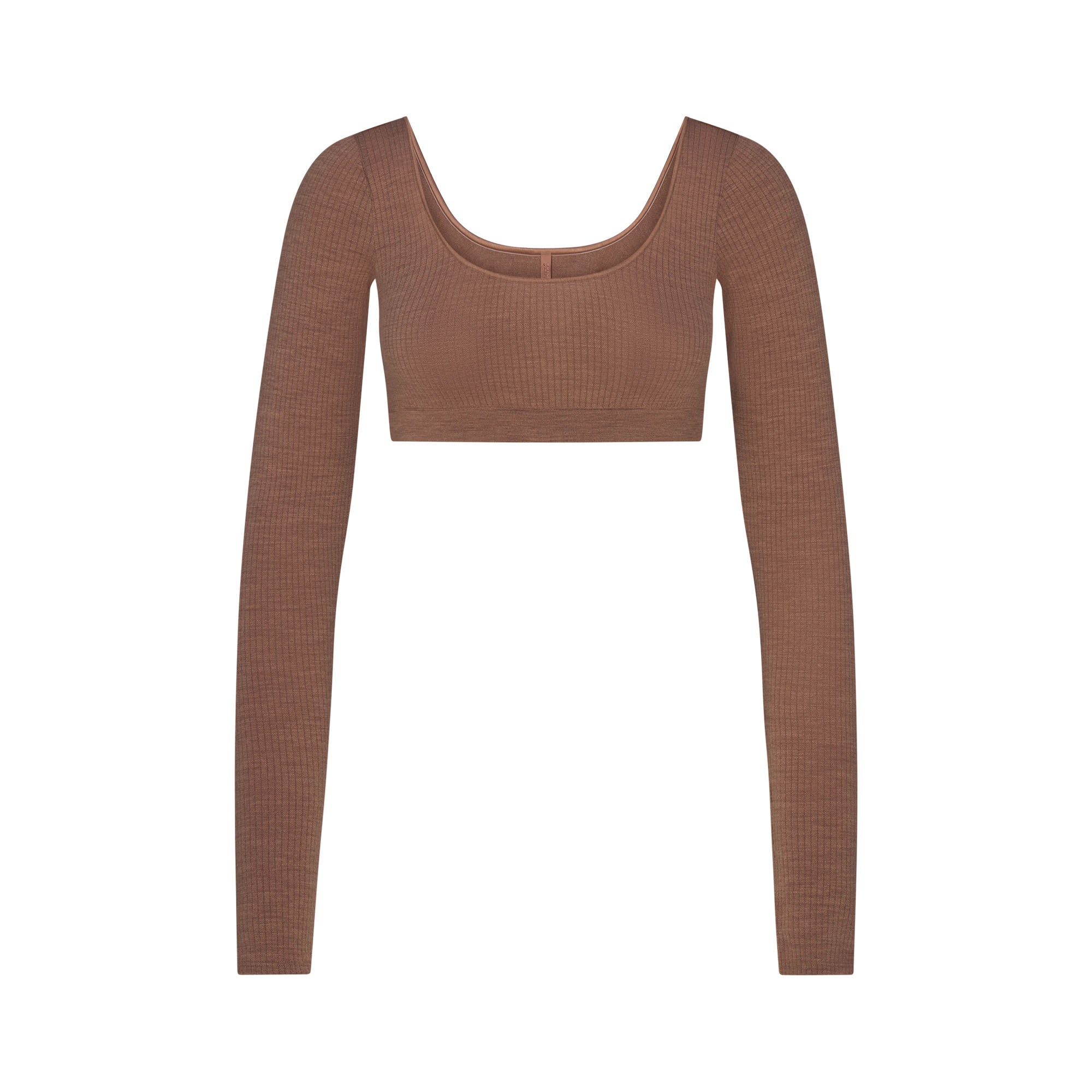 SKIMS WOOL RIB LONG SLEEVE SUPER CROPPED TOP | SIENNA