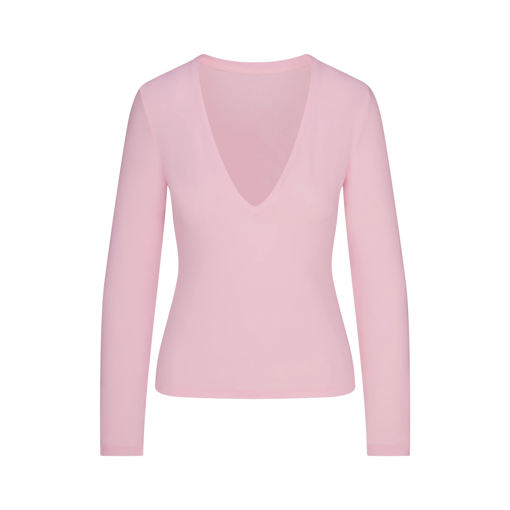 SKIMS COTTON JERSEY LONG SLEEVE PLUNGE TOP | CHERRY BLOSSOM - Mind Türkiye