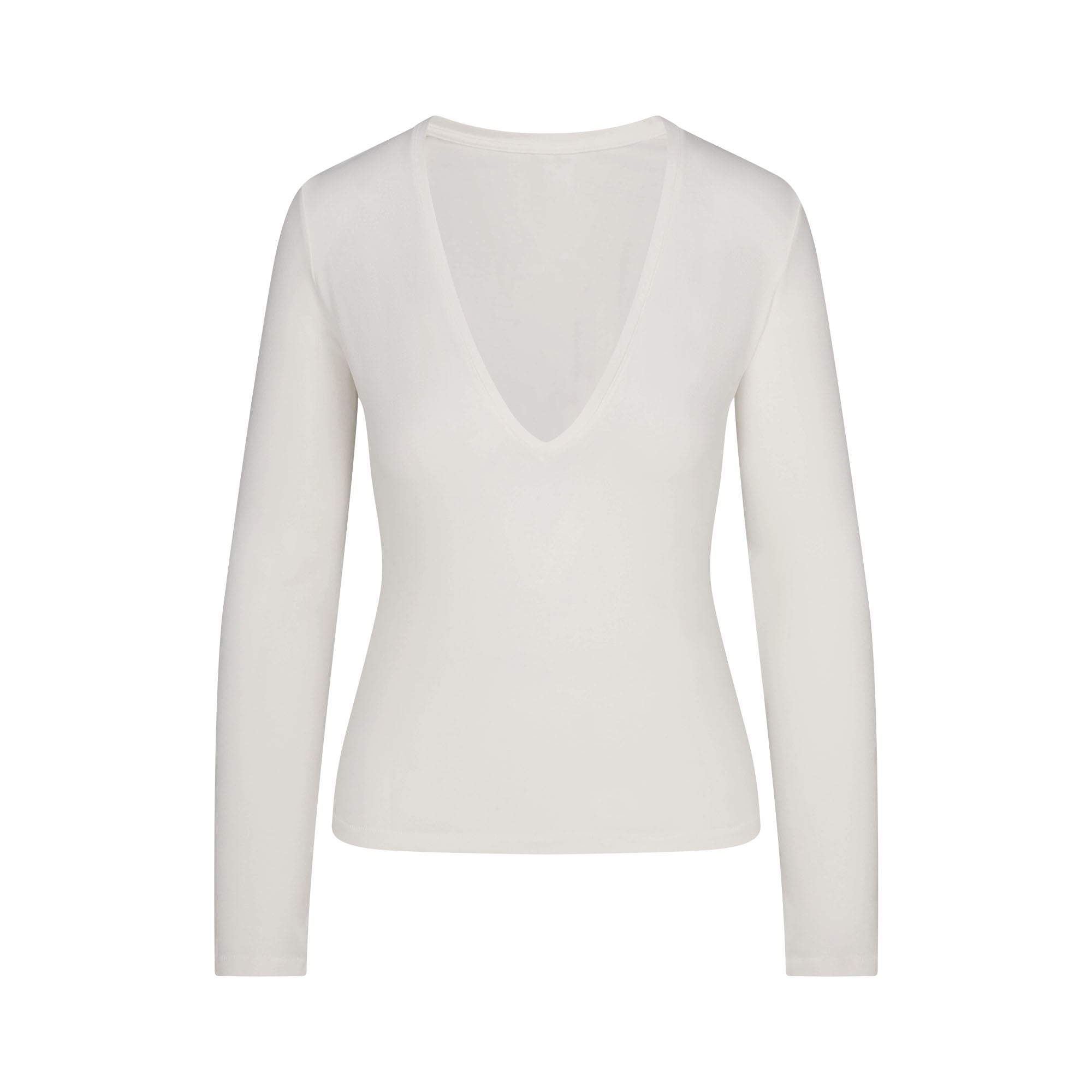 SKIMS COTTON JERSEY LONG SLEEVE PLUNGE TOP | MARBLE - Mind Türkiye
