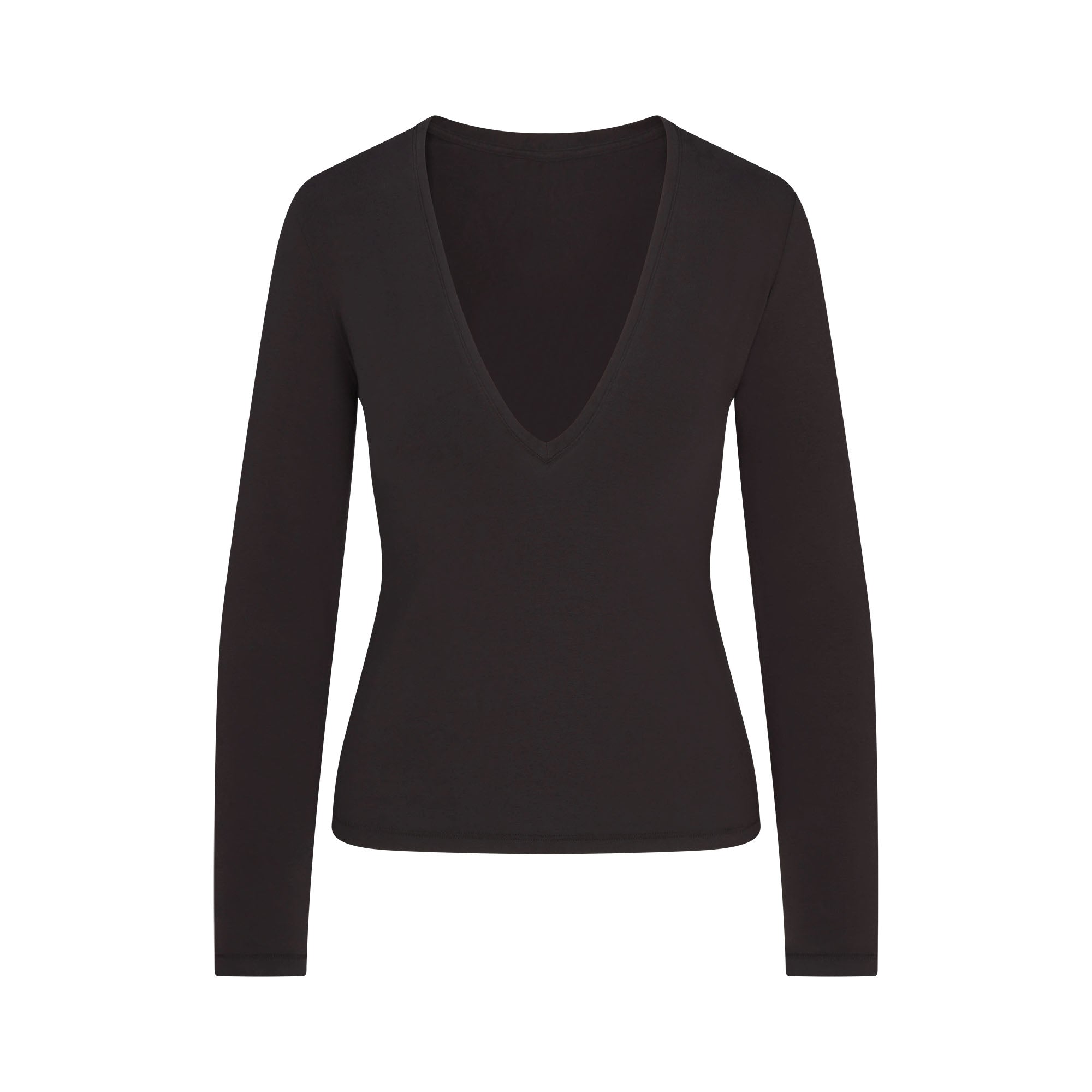 SKIMS COTTON JERSEY LONG SLEEVE PLUNGE TOP | SOOT - Mind Türkiye