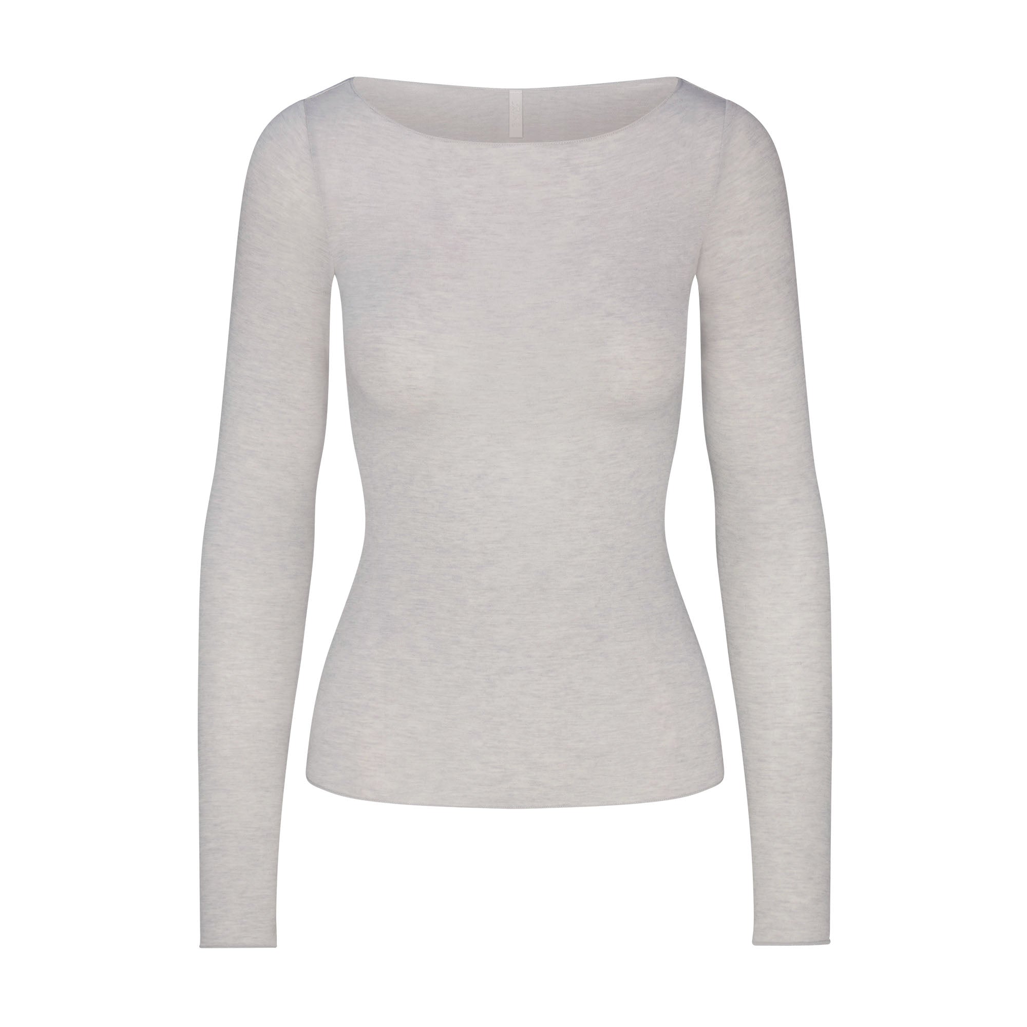 SKIMS SHEER MODAL LONG SLEEVE BOATNECK TOP | HEATHER GREY - Mind Türkiye