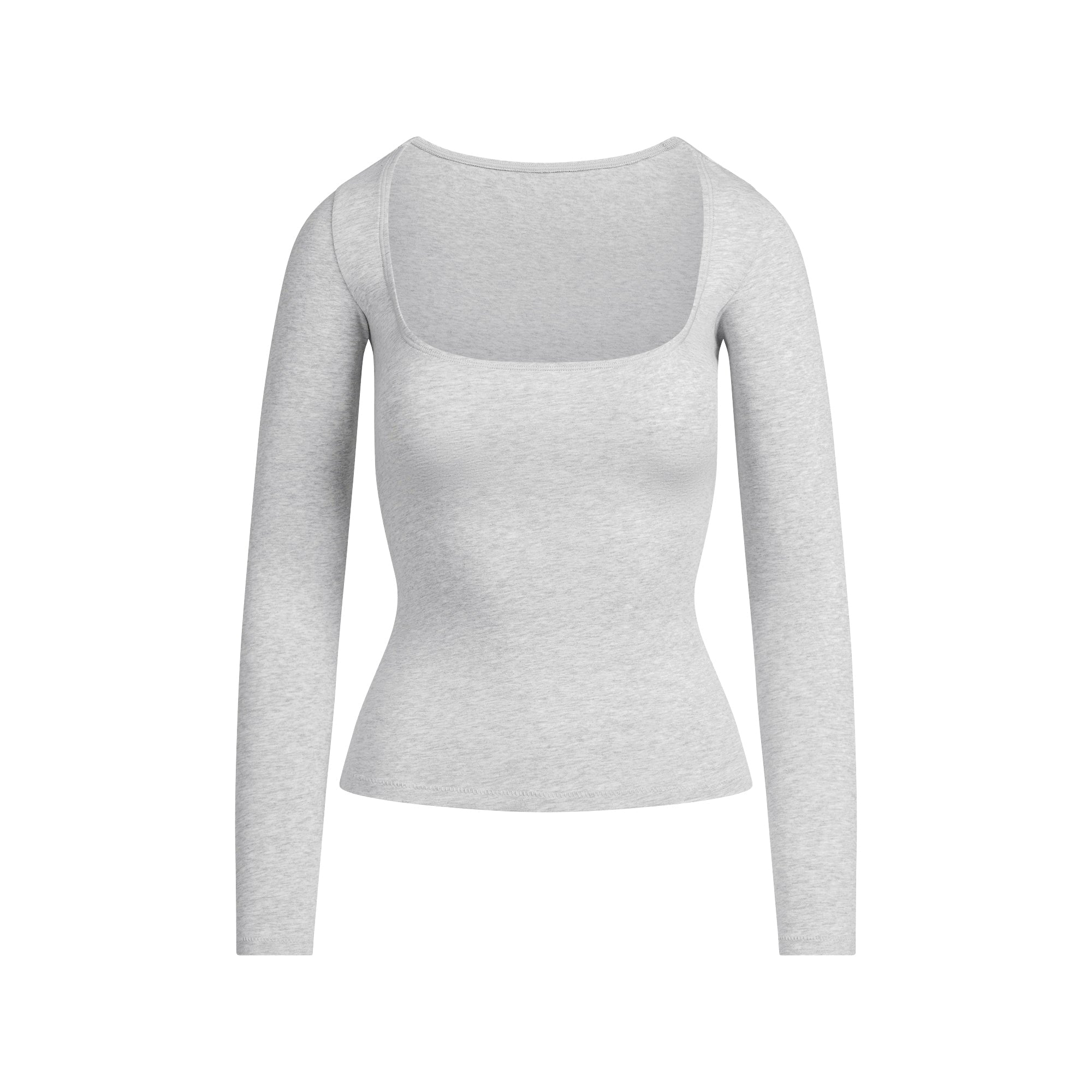 SKIMS COTTON JERSEY SCOOP NECK LONG SLEEVE TOP | LIGHT HEATHER GREY - Mind Türkiye