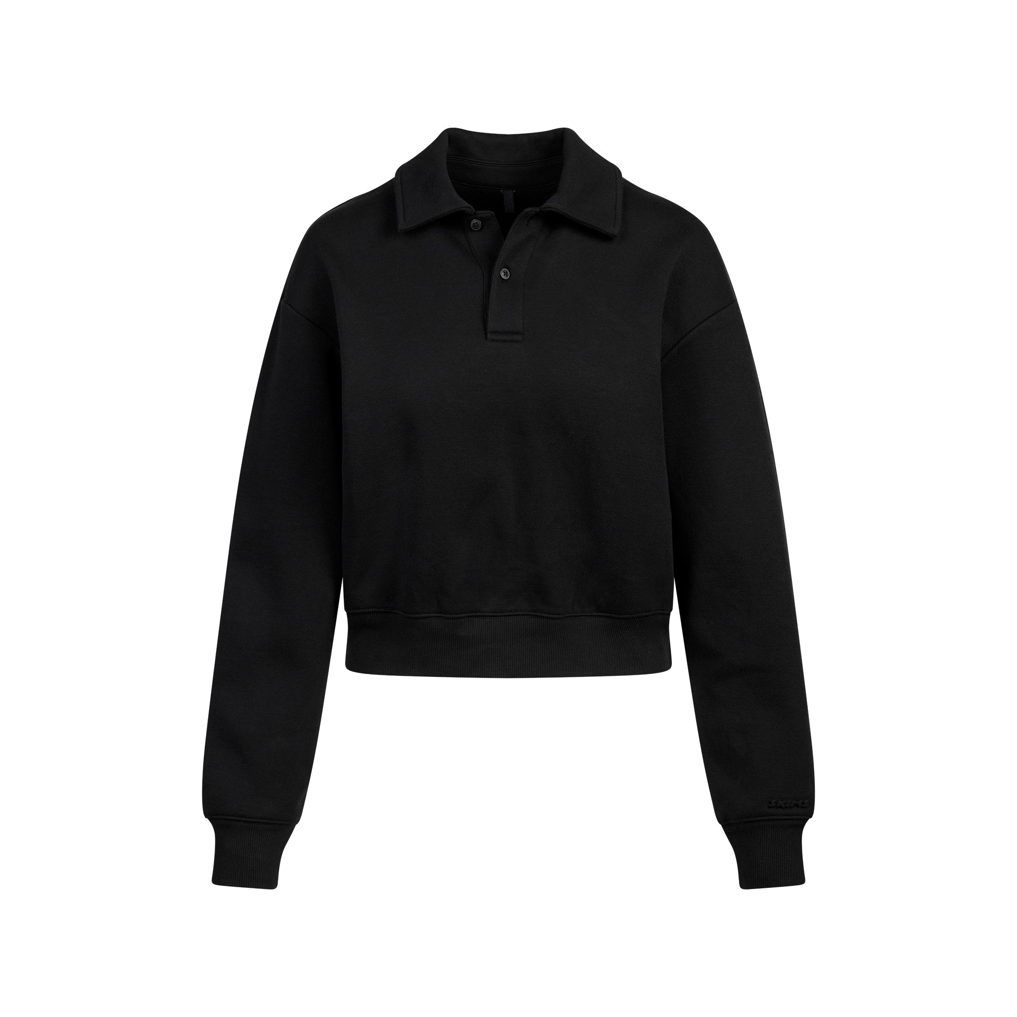 SKIMS COTTON FLEECE POLO SWEATSHIRT | ONYX