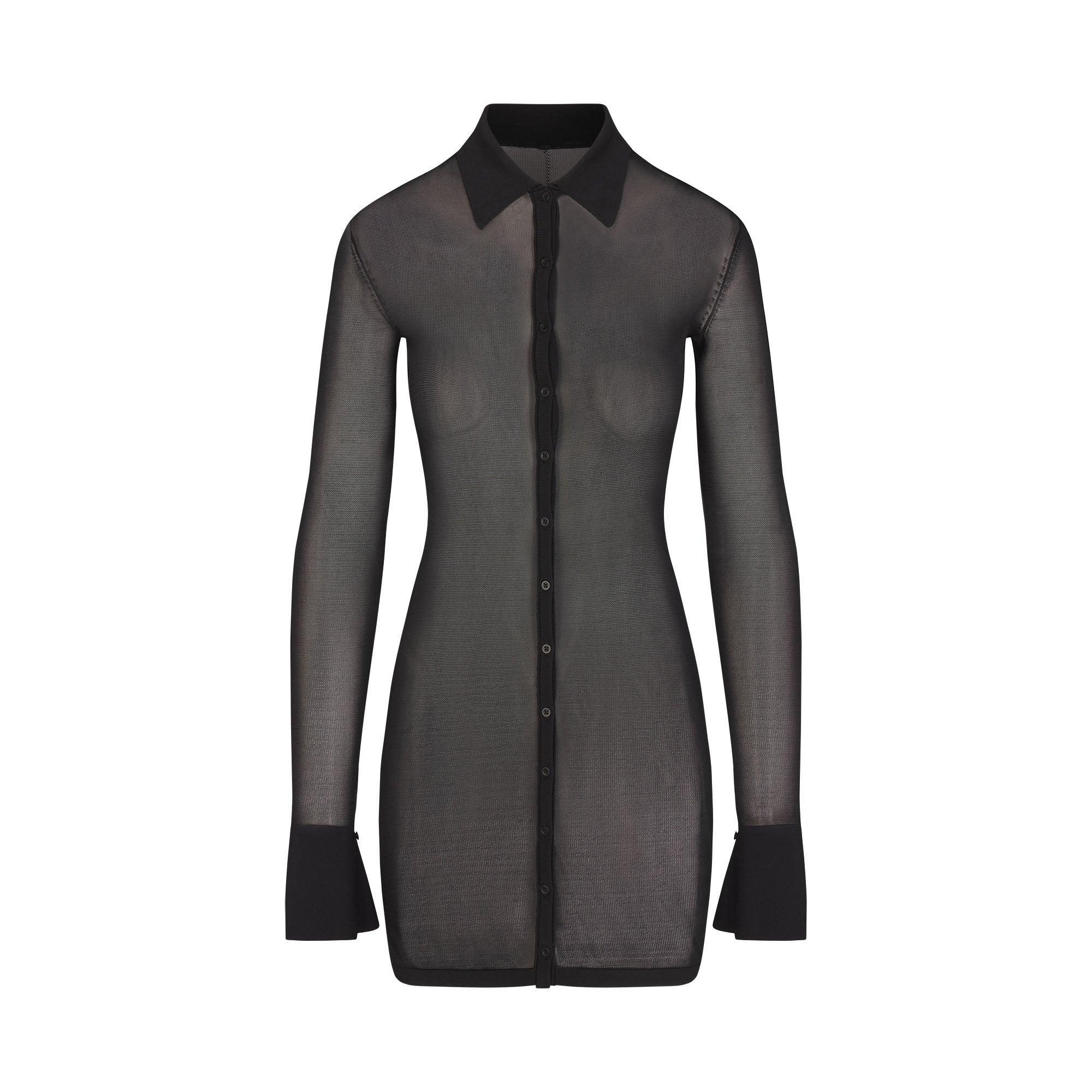 SKIMS SLINKY KNIT BUTTON DOWN MINI DRESS | OBSIDIAN