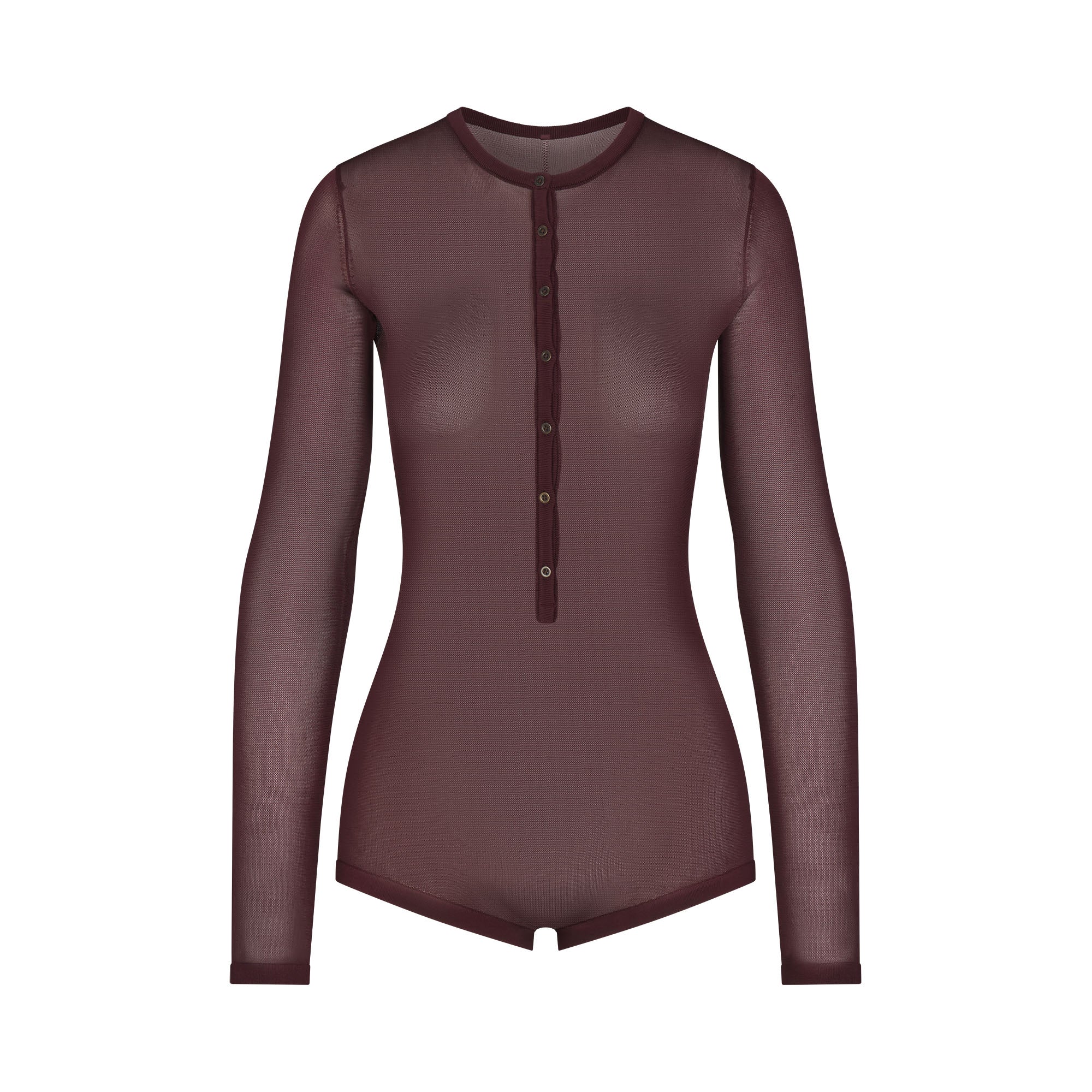 SKIMS SLINKY KNIT BUTTON UP HENLEY ONESIE | CURRANT - Mind Türkiye