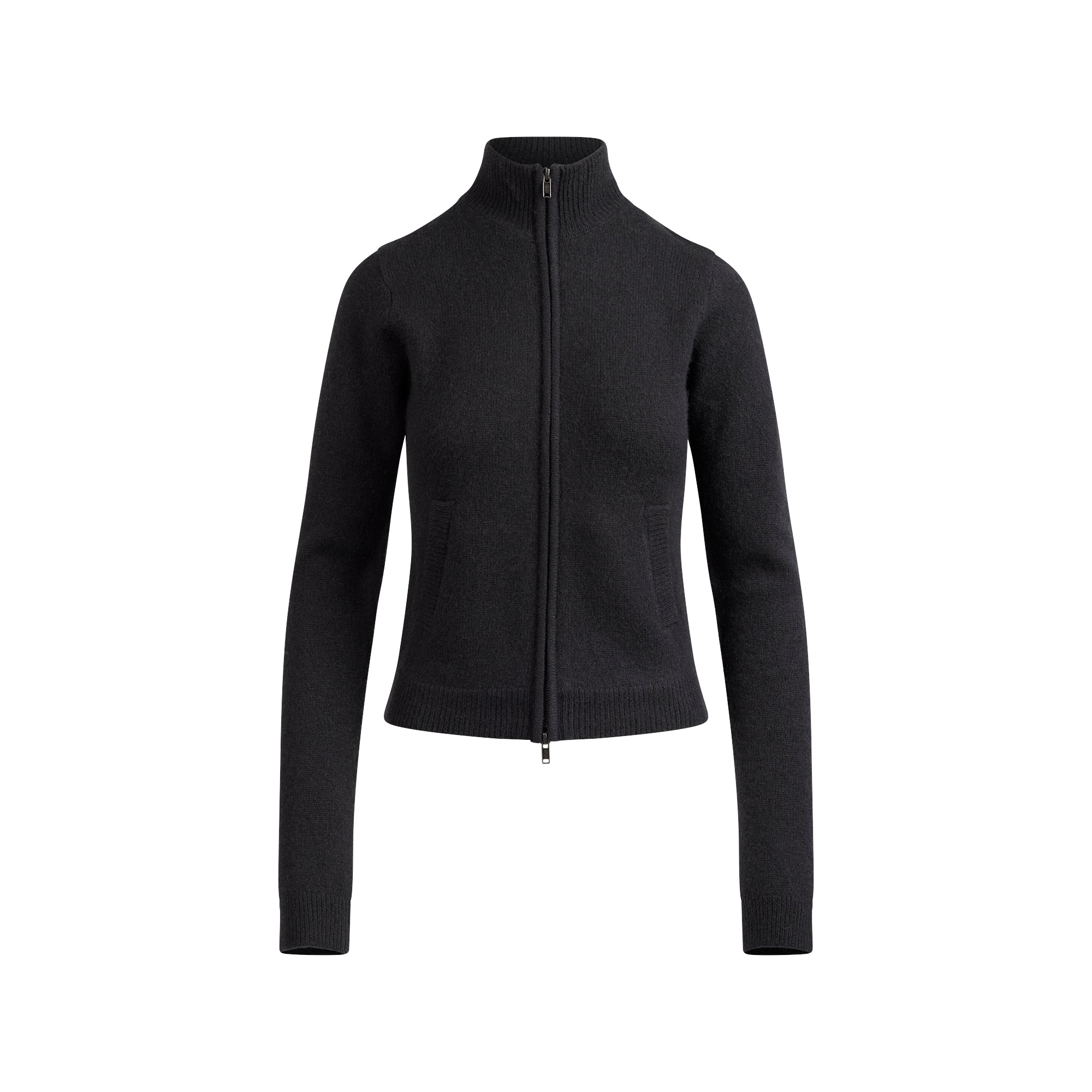 SKIMS WOOL CASHMERE ZIP UP MOCK NECK SWEATER | ONYX