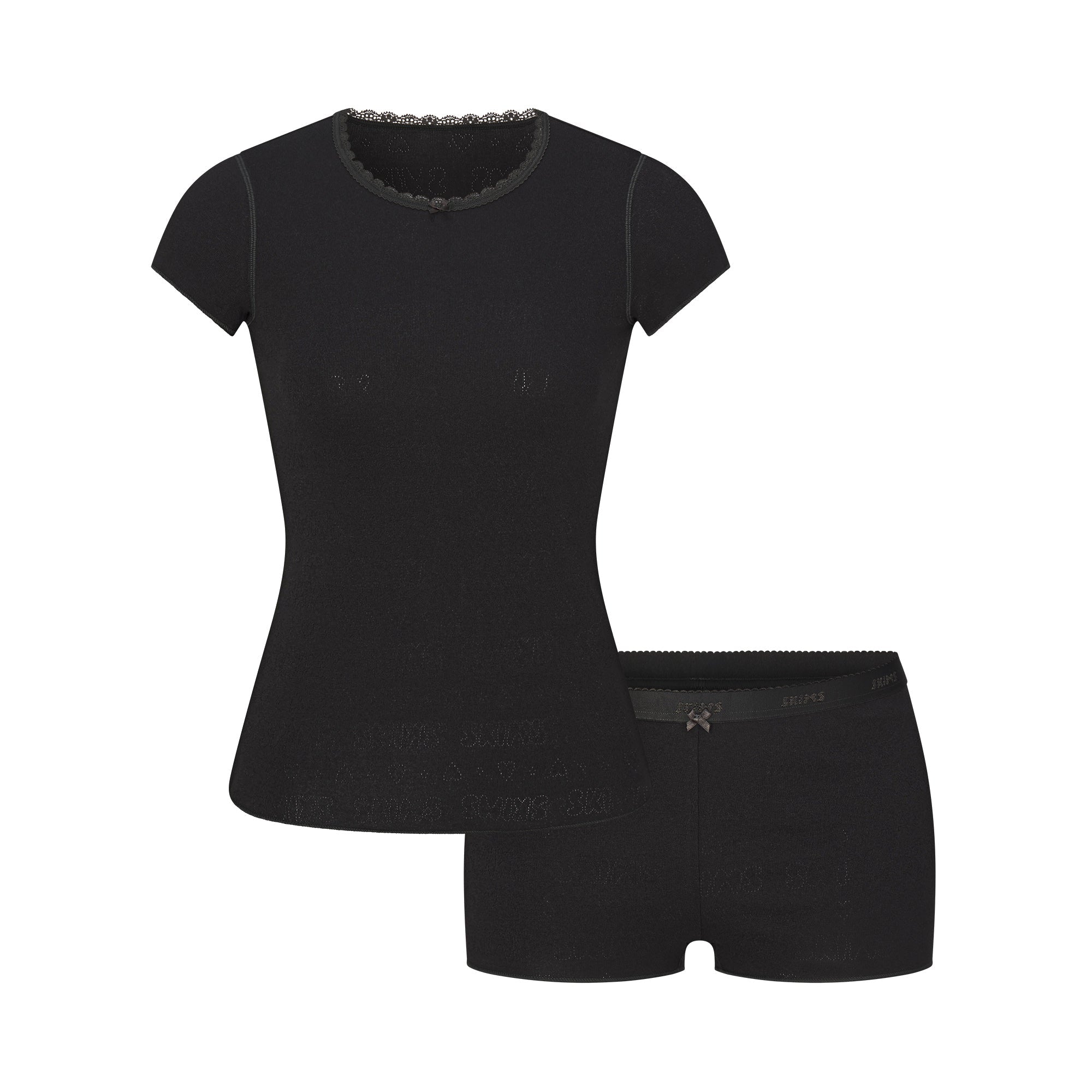 SKIMS LOGO POINTELLE BABY TEE AND MICRO SHORT SET | SOOT - Mind Türkiye