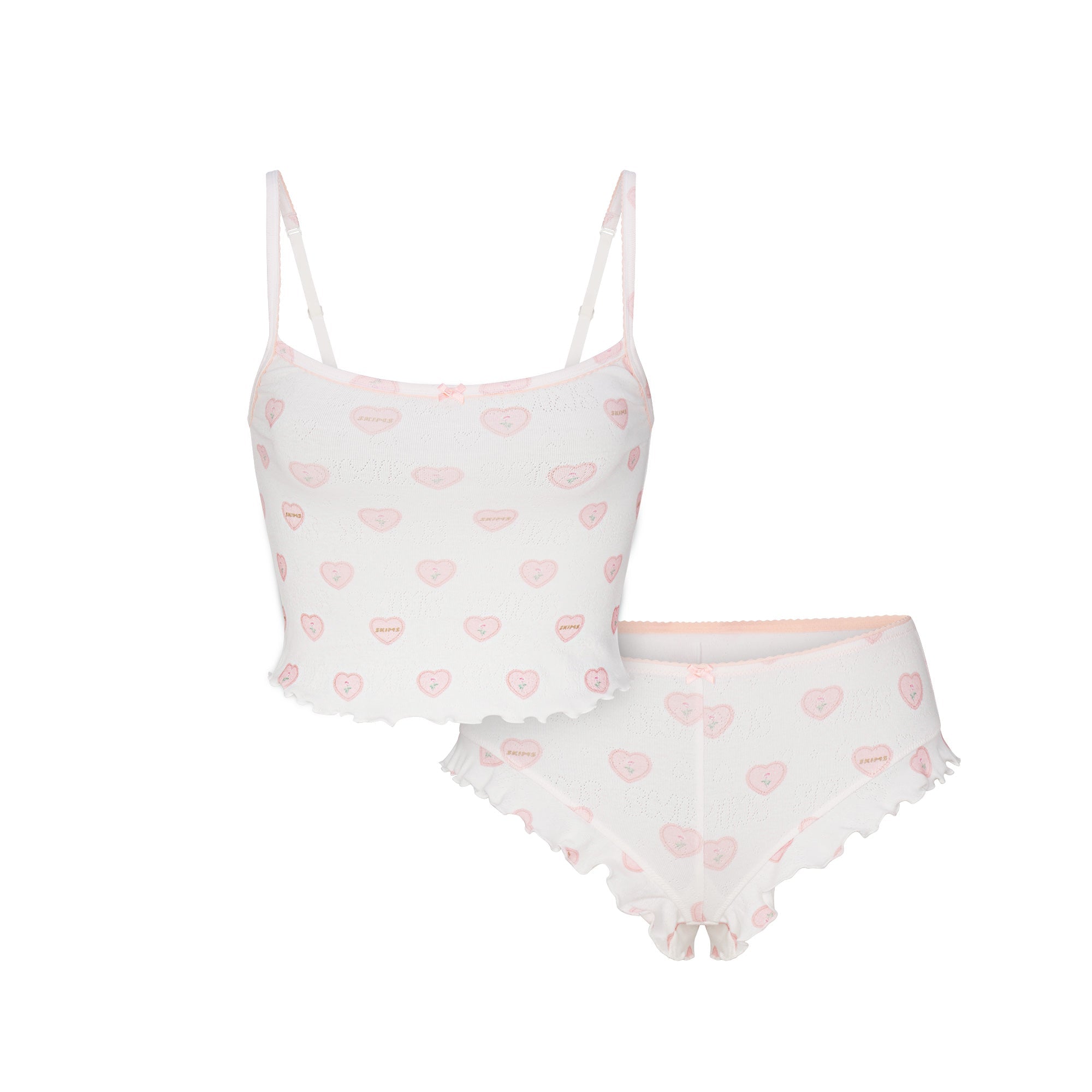 SKIMS LOGO POINTELLE CAMI SLEEP SET | SNOW LACE HEARTS - Mind Türkiye