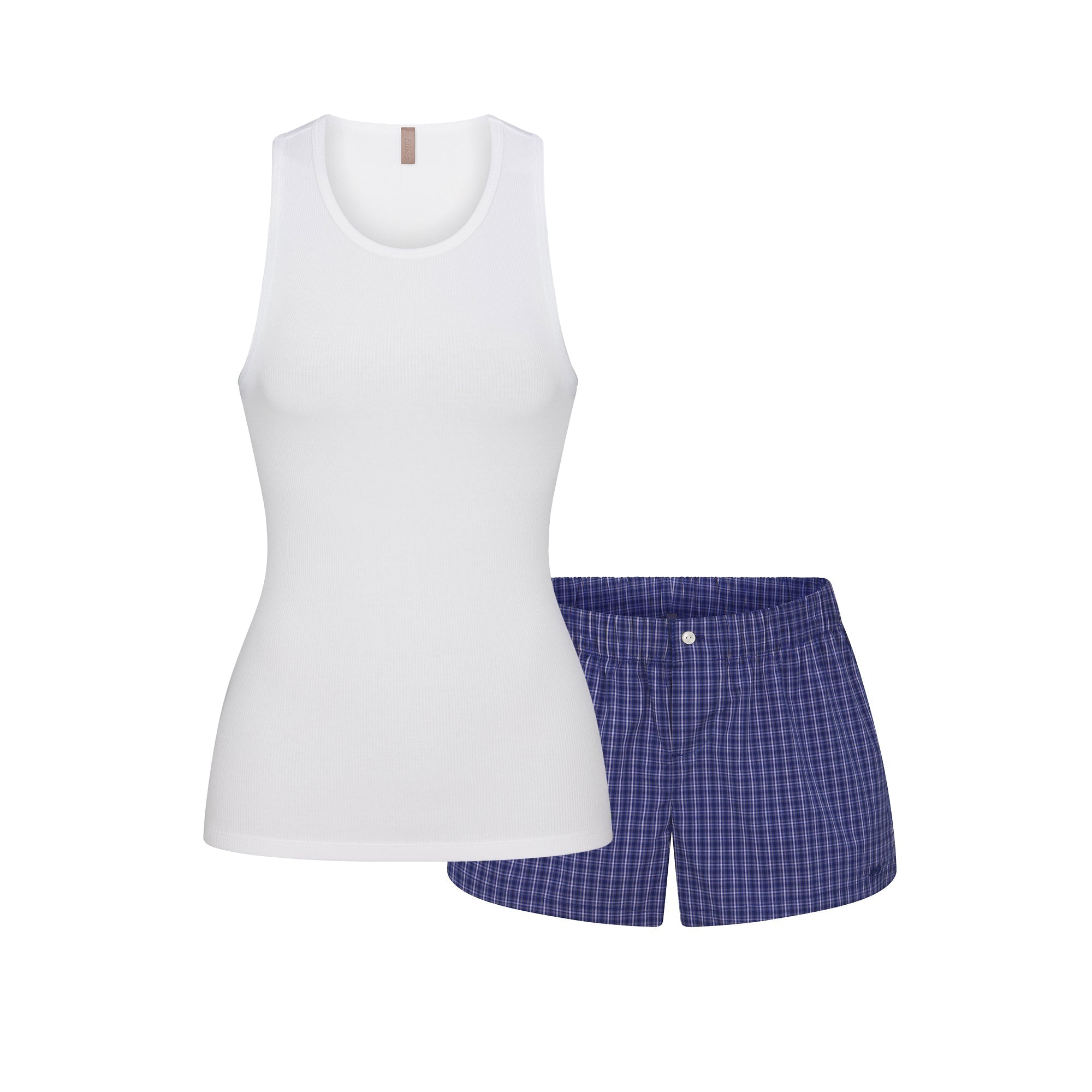 SKIMS COTTON POPLIN BOXER SLEEP SET | NAVY CHECK - Mind Türkiye