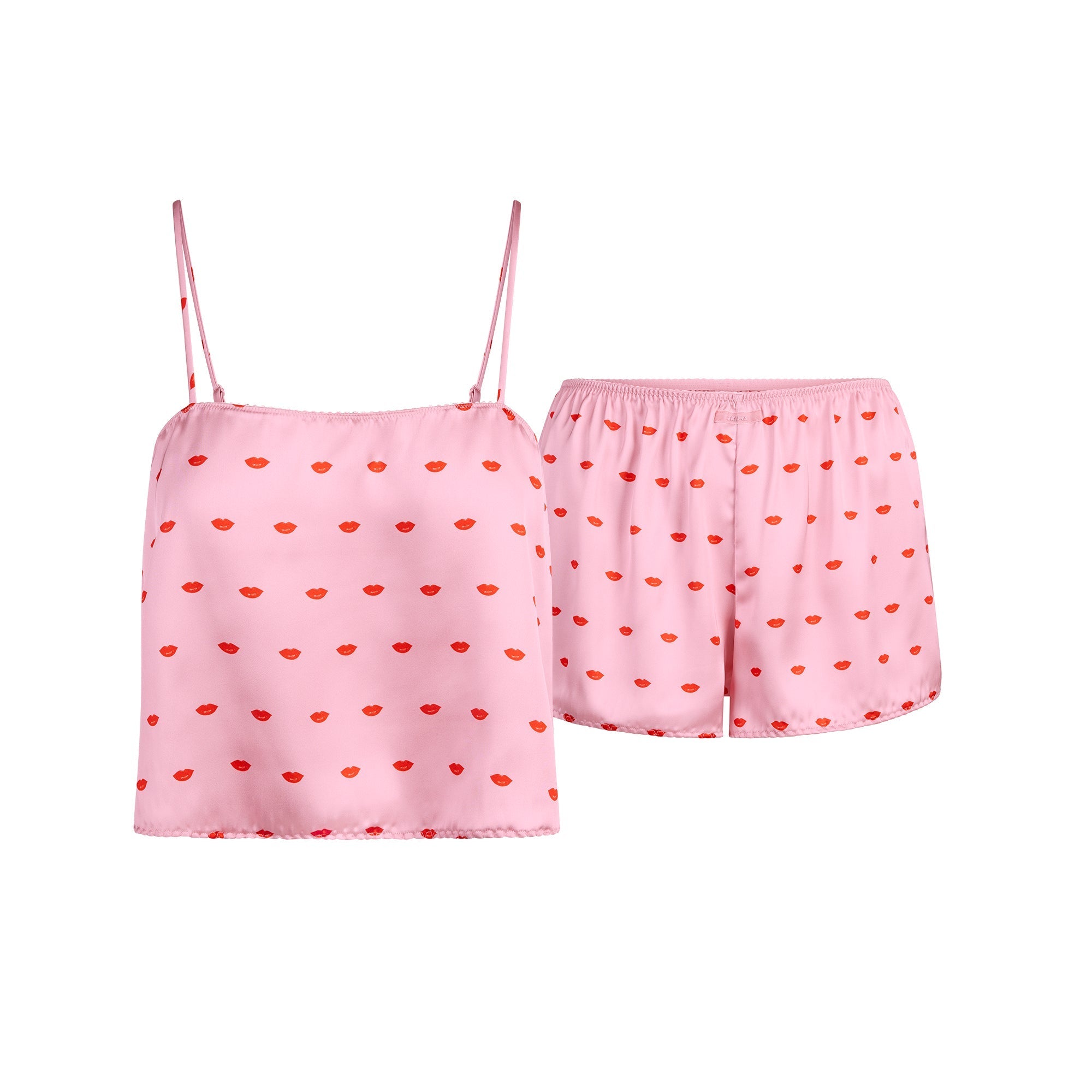 SKIMS WOVEN SHINE CAMI AND SHORT SLEEP SET | HALITE KIMS LIPS PRINT - Mind Türkiye