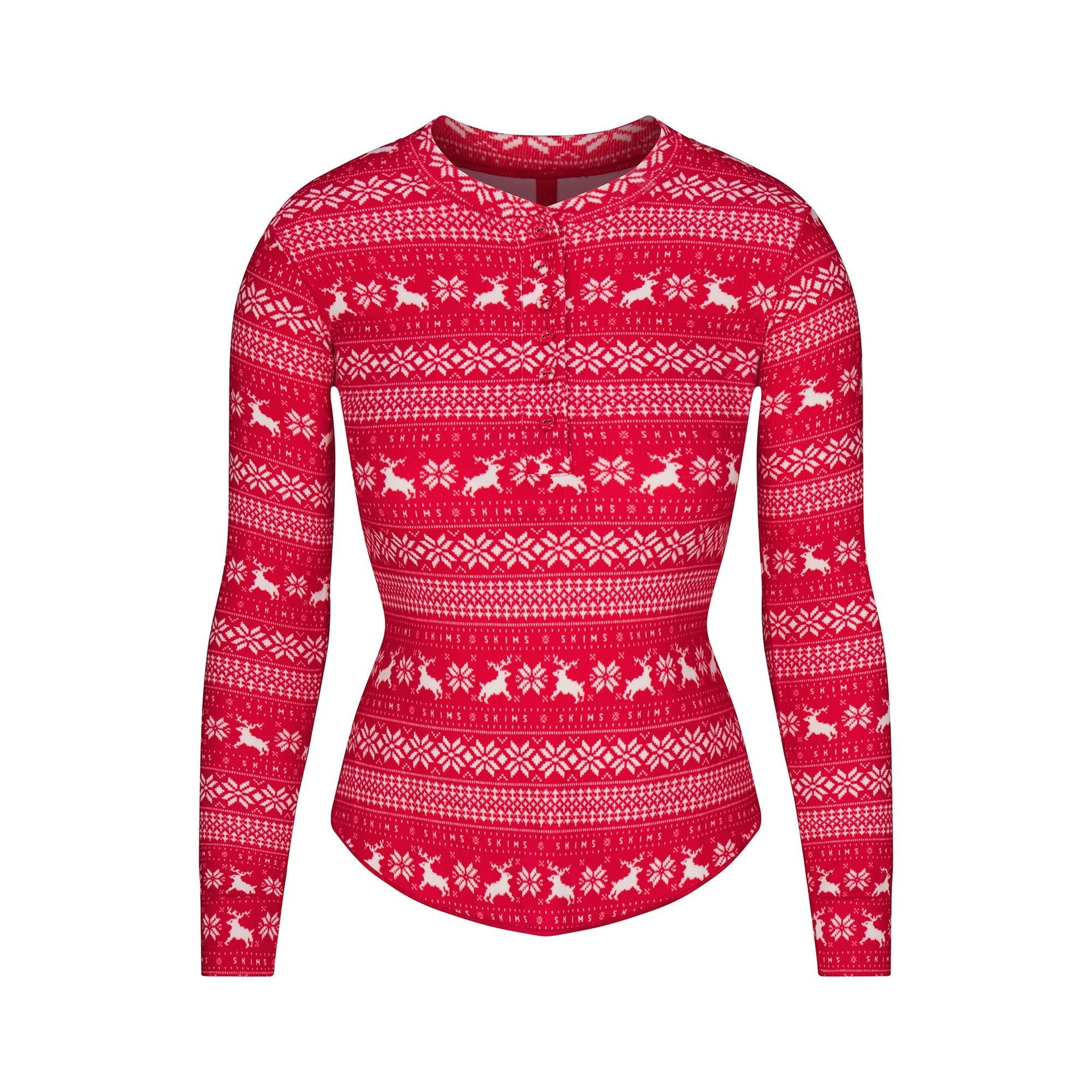 SKIMS LOGO PLUSH POINTELLE LONG SLEEVE HENLEY | RED DEER FAIR ISLE - Mind Türkiye