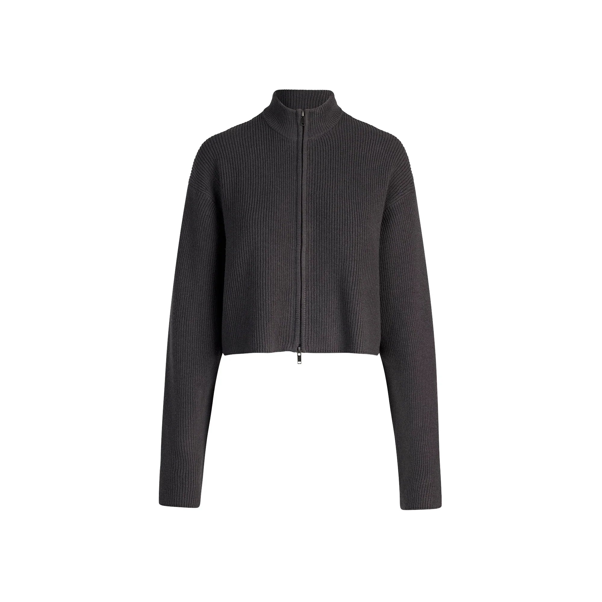 SKIMS SWEATER KNITS RIBBED MOCK NECK ZIP UP | ASH