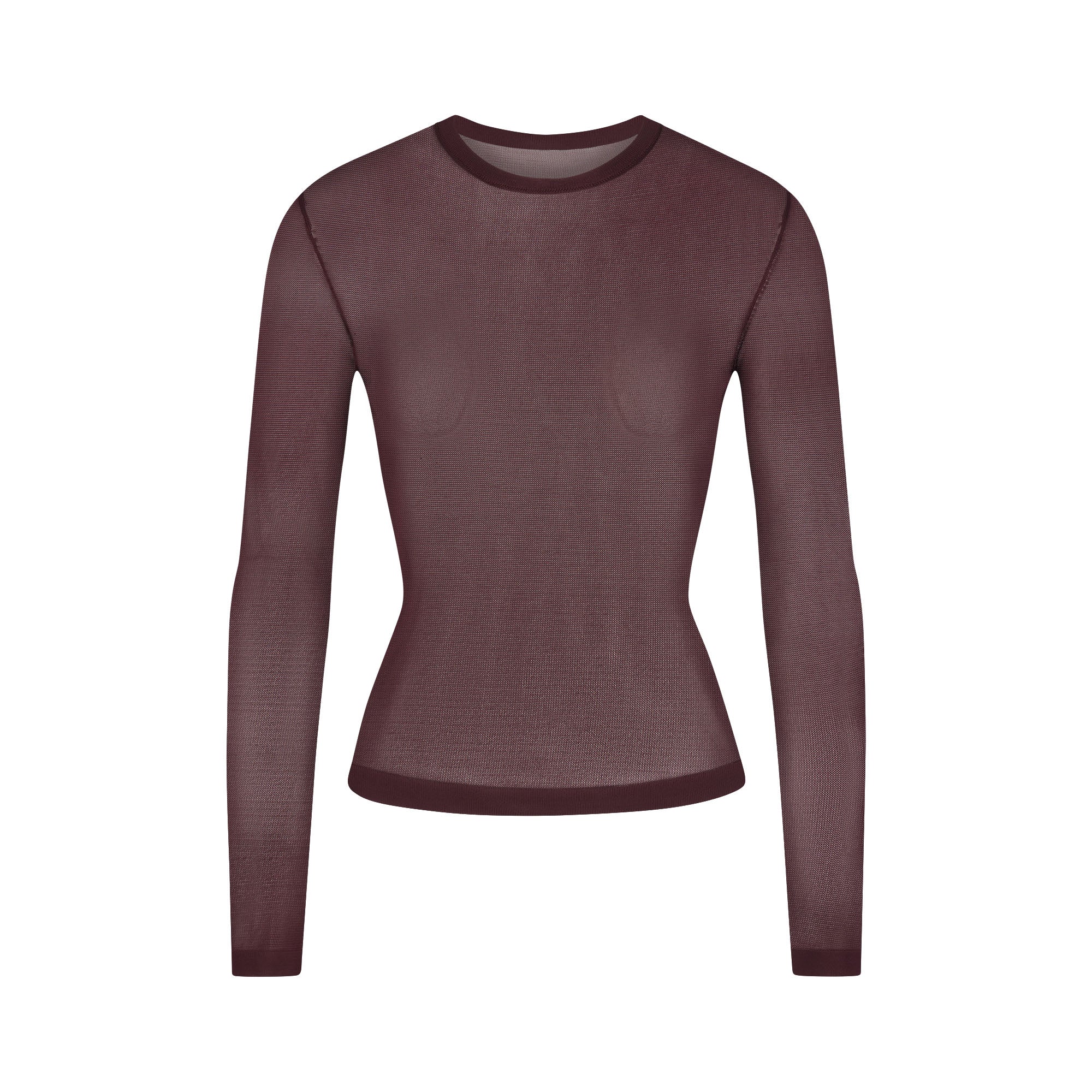 SKIMS SLINKY KNIT CREW NECK LONG SLEEVE TOP | CURRANT - Mind Türkiye