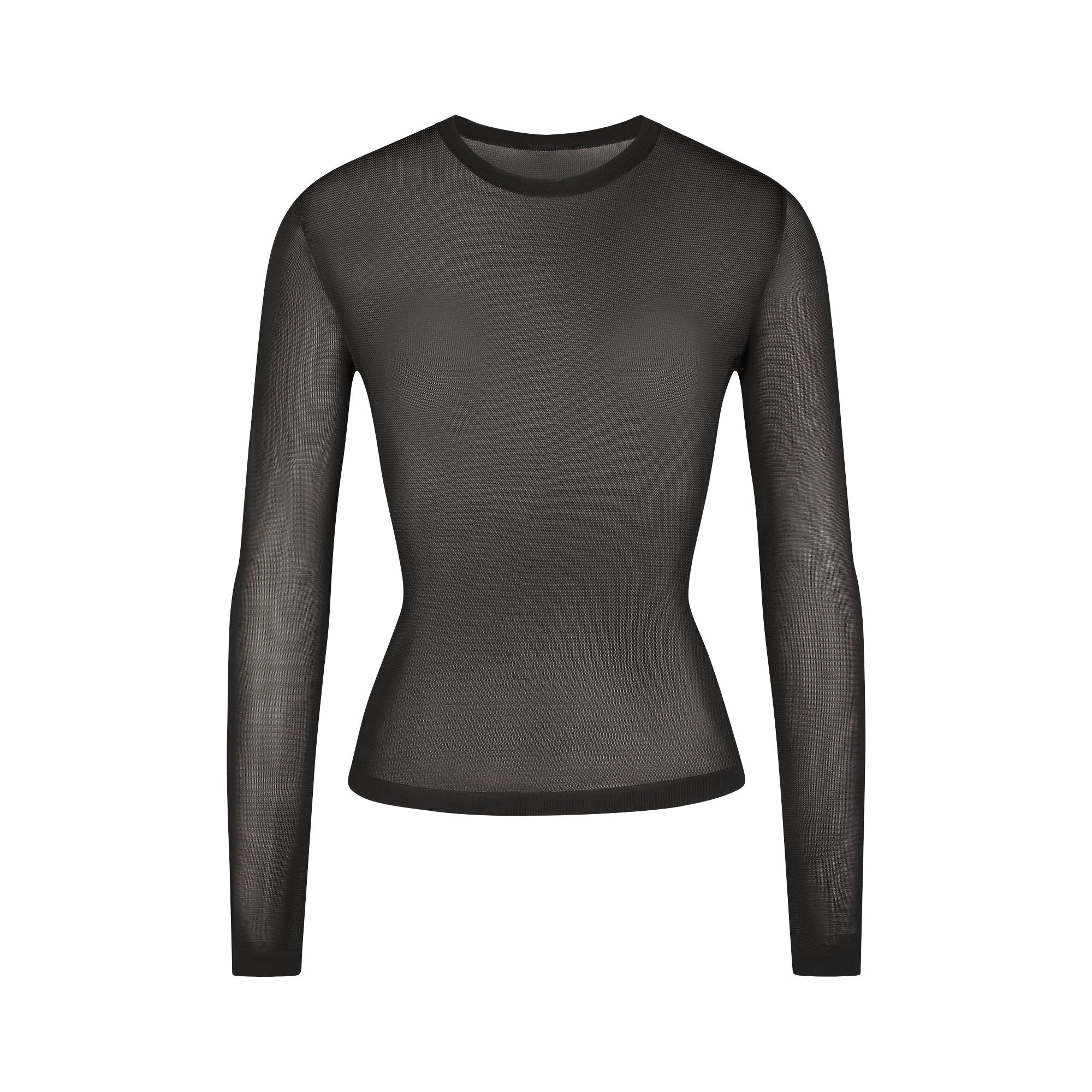 SKIMS SLINKY KNIT CREW NECK LONG SLEEVE TOP | OBSIDIAN - Mind Türkiye
