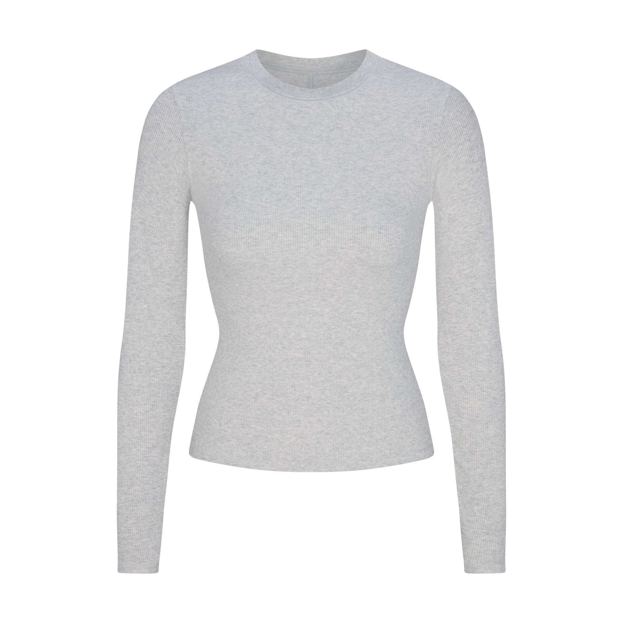 SKIMS COTTON RIB LONG SLEEVE T-SHIRT | LIGHT HEATHER GREY