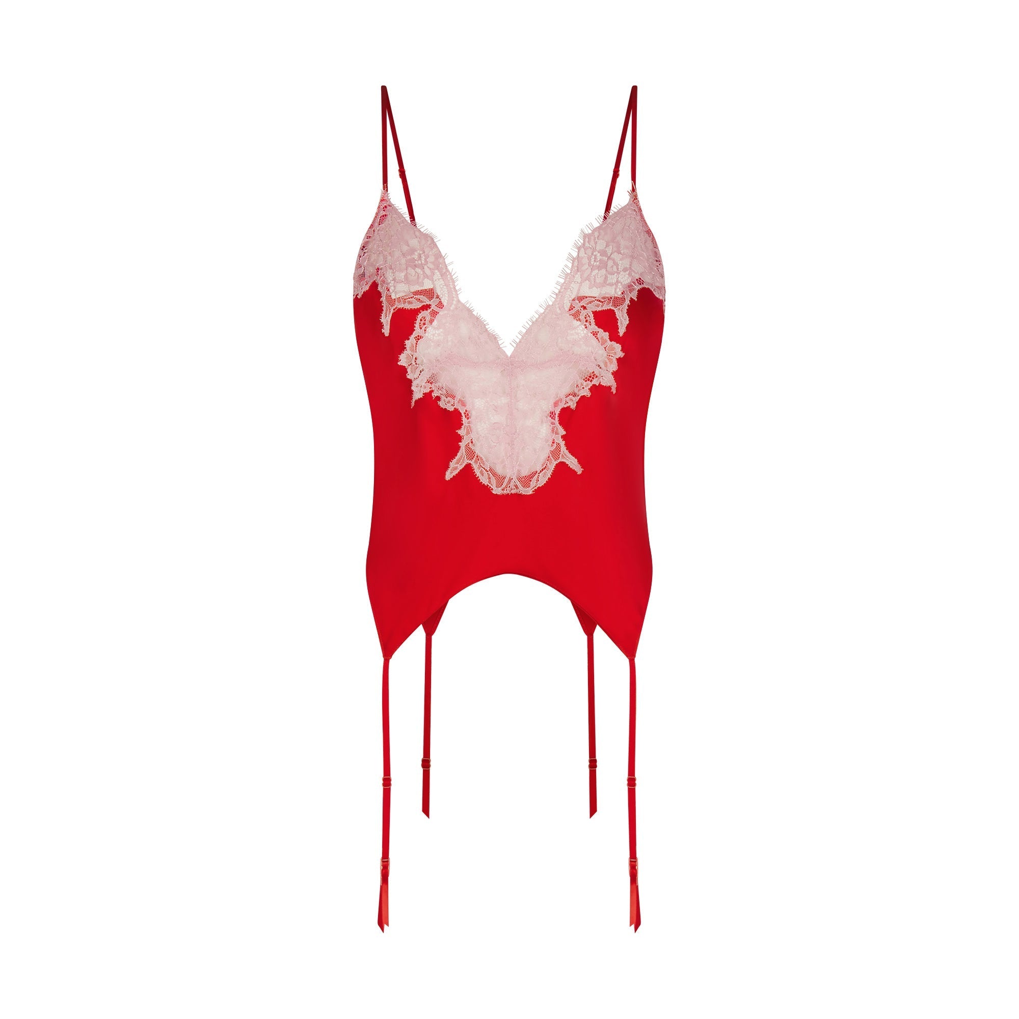 SKIMS SILK LACE GARTER CAMI AND SHORT SET | RUBY CONTRAST