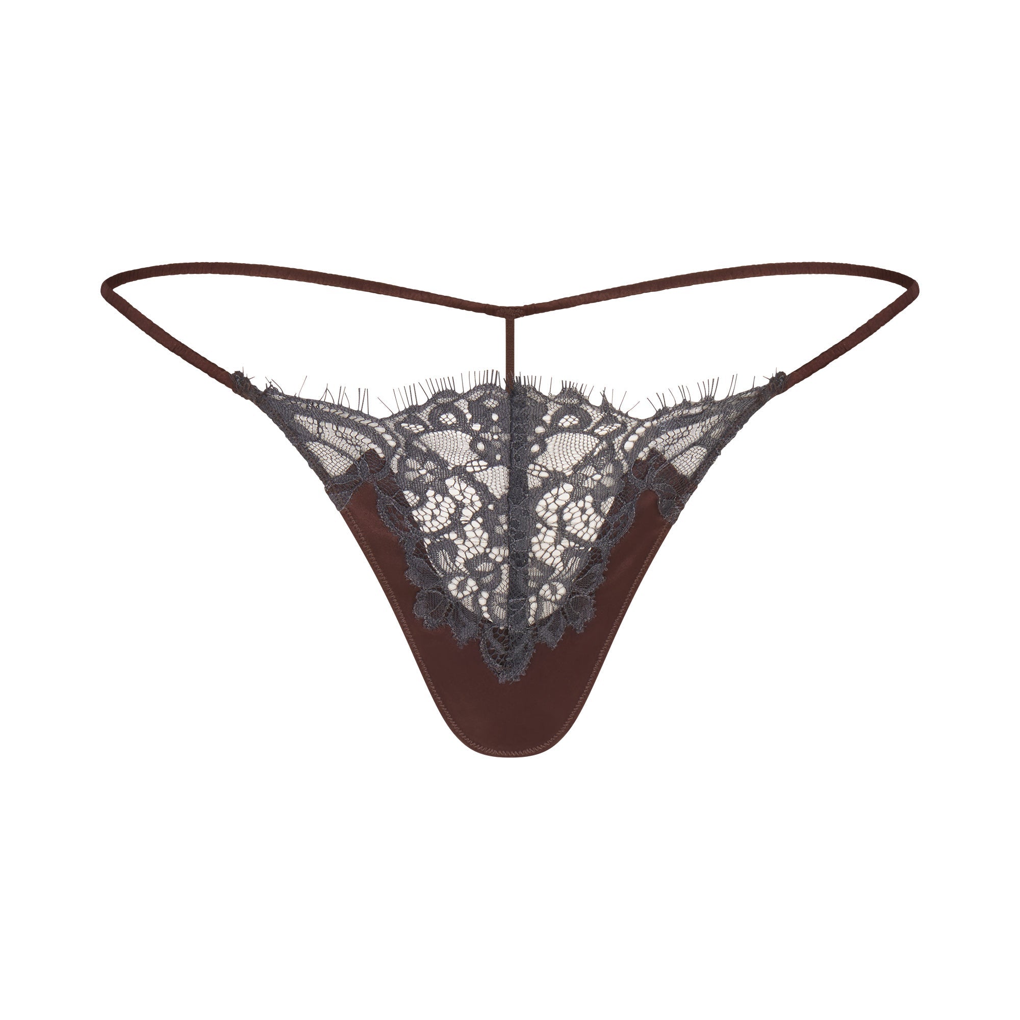 SKIMS SILK LACE STRING THONG | ESPRESSO CONTRAST