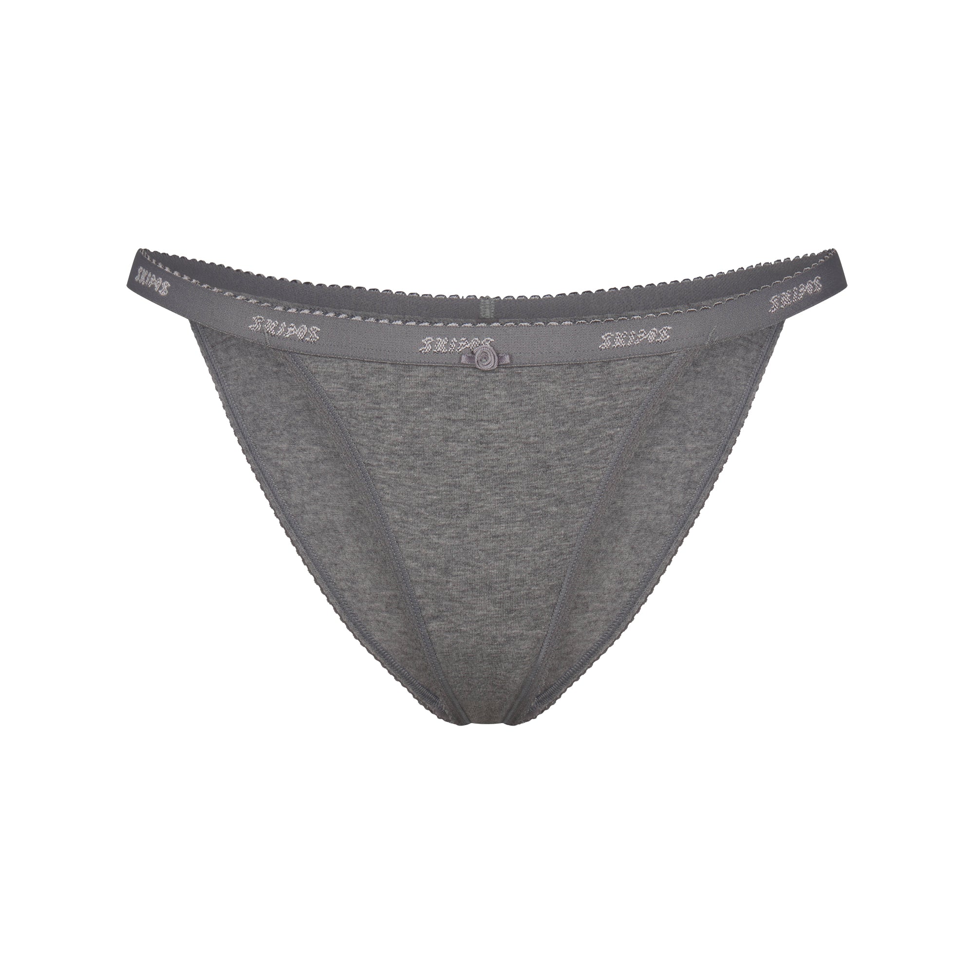 SKIMS LIGHTWEIGHT COTTON LOGO PICOT STRING BIKINI | DARK HEATHER GREY