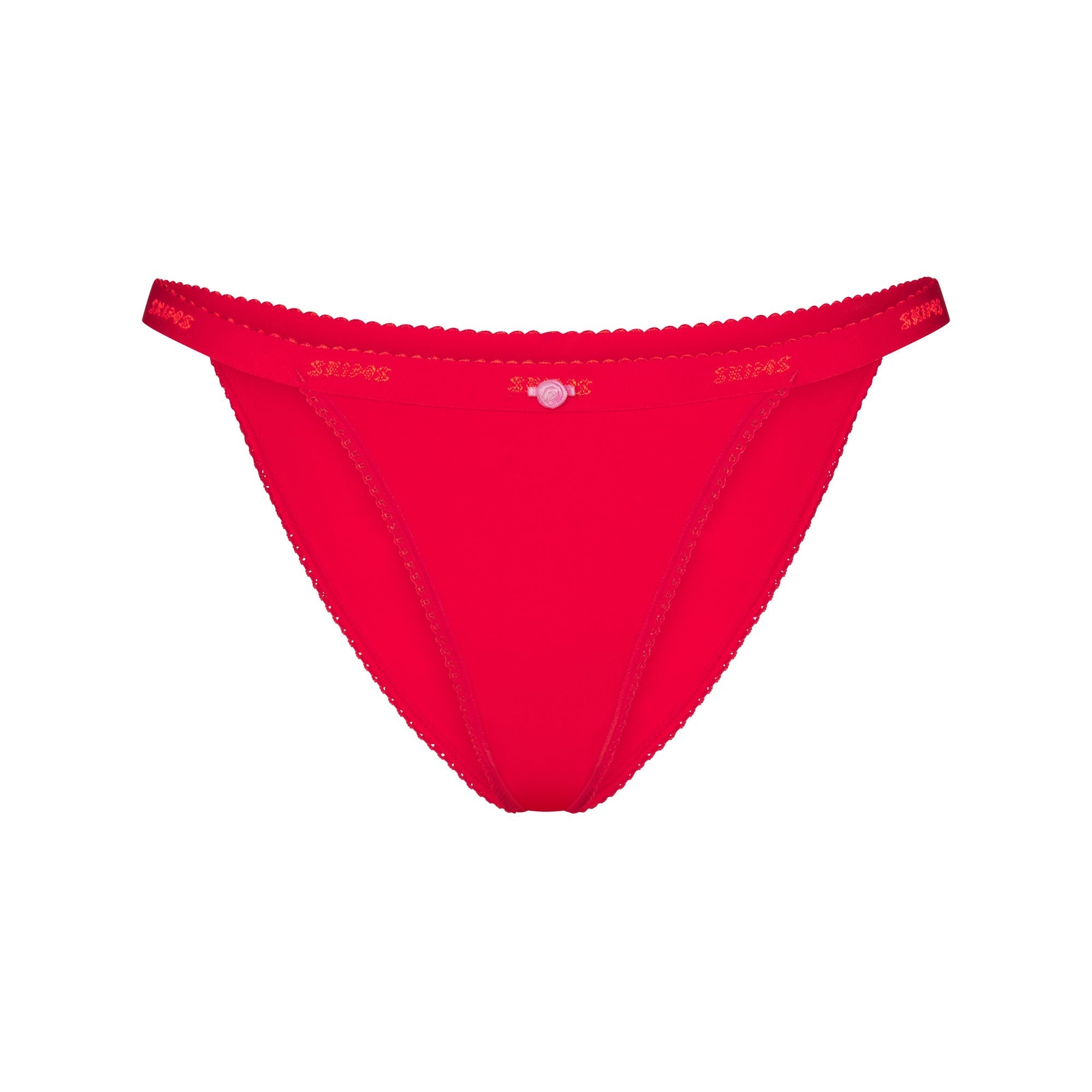 SKIMS LIGHTWEIGHT COTTON LOGO PICOT STRING BIKINI | RUBY TONAL - Mind Türkiye