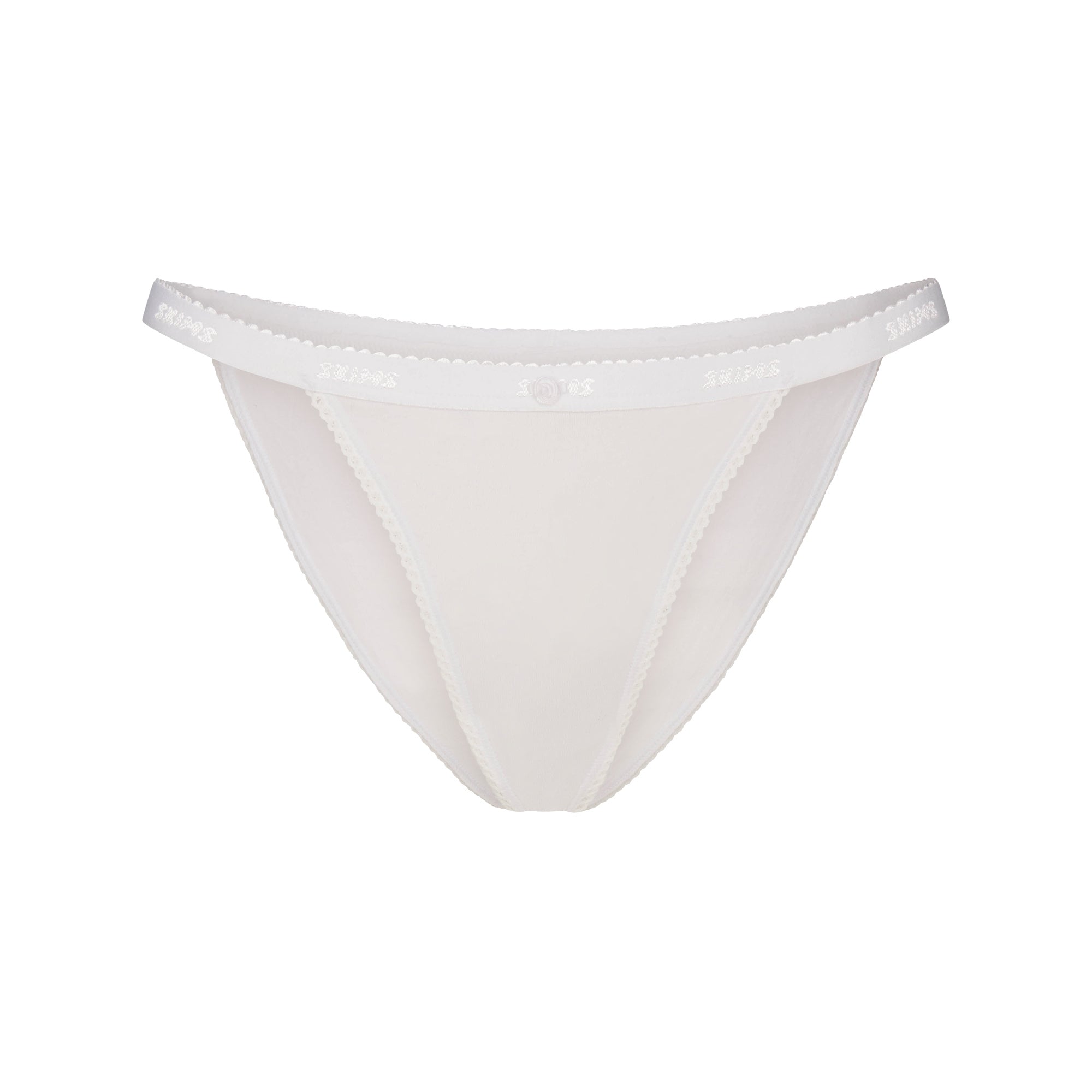 SKIMS LIGHTWEIGHT COTTON LOGO PICOT STRING BIKINI | SNOW
