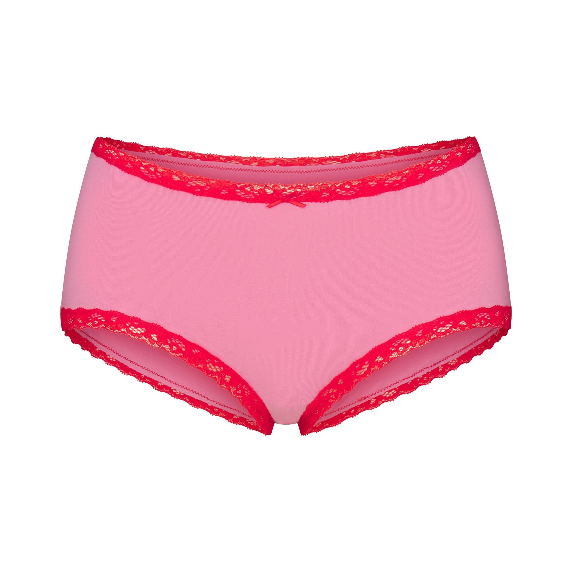 SKIMS LIGHTWEIGHT COTTON LACE BOY SHORT | CARNATION CONTRAST