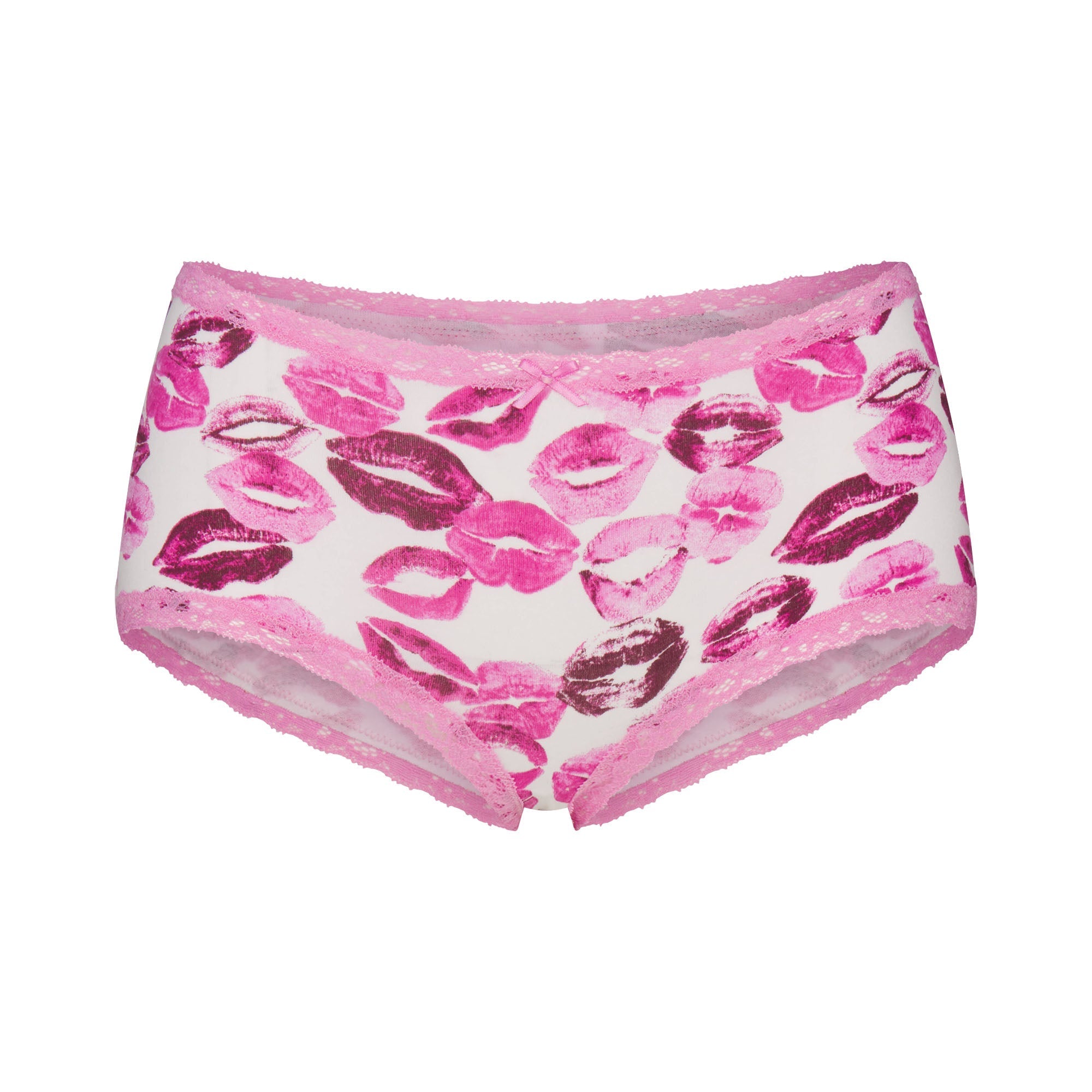 SKIMS LIGHTWEIGHT COTTON LACE BOY SHORT | PINK ALLOVER LIPSTICK