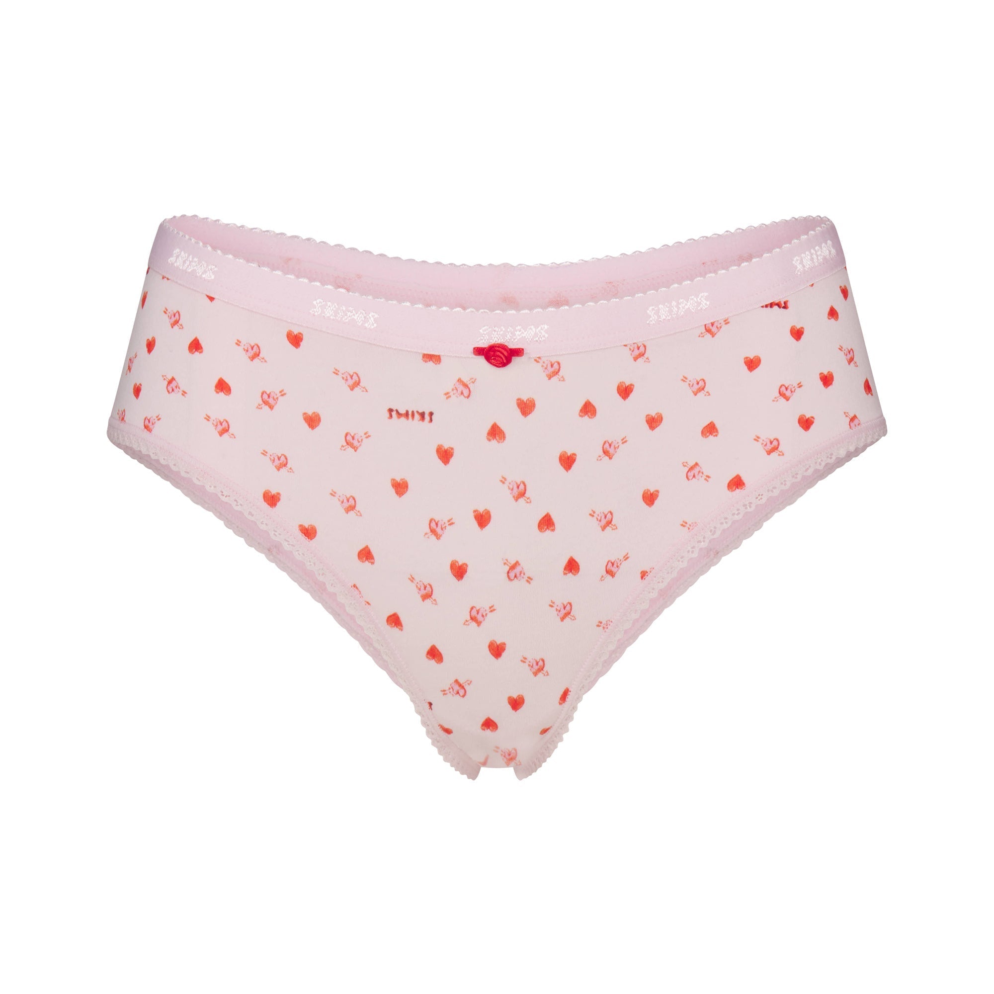 SKIMS LIGHTWEIGHT COTTON LOGO PICOT HIPSTER | BABY PINK ARROWED HEARTS - Mind Türkiye