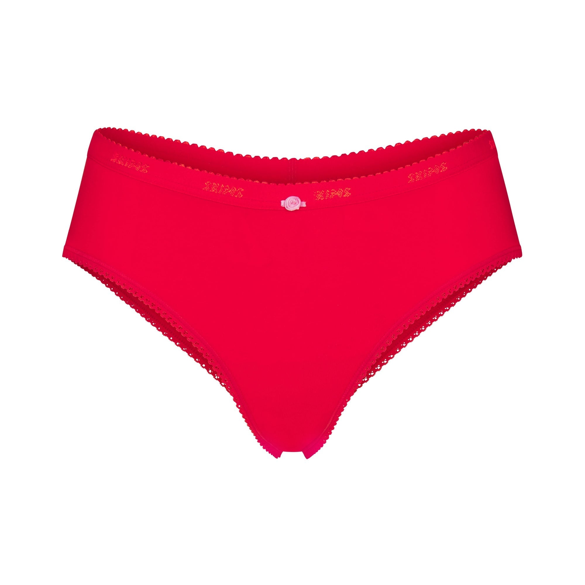 SKIMS LIGHTWEIGHT COTTON LOGO PICOT HIPSTER | RUBY TONAL