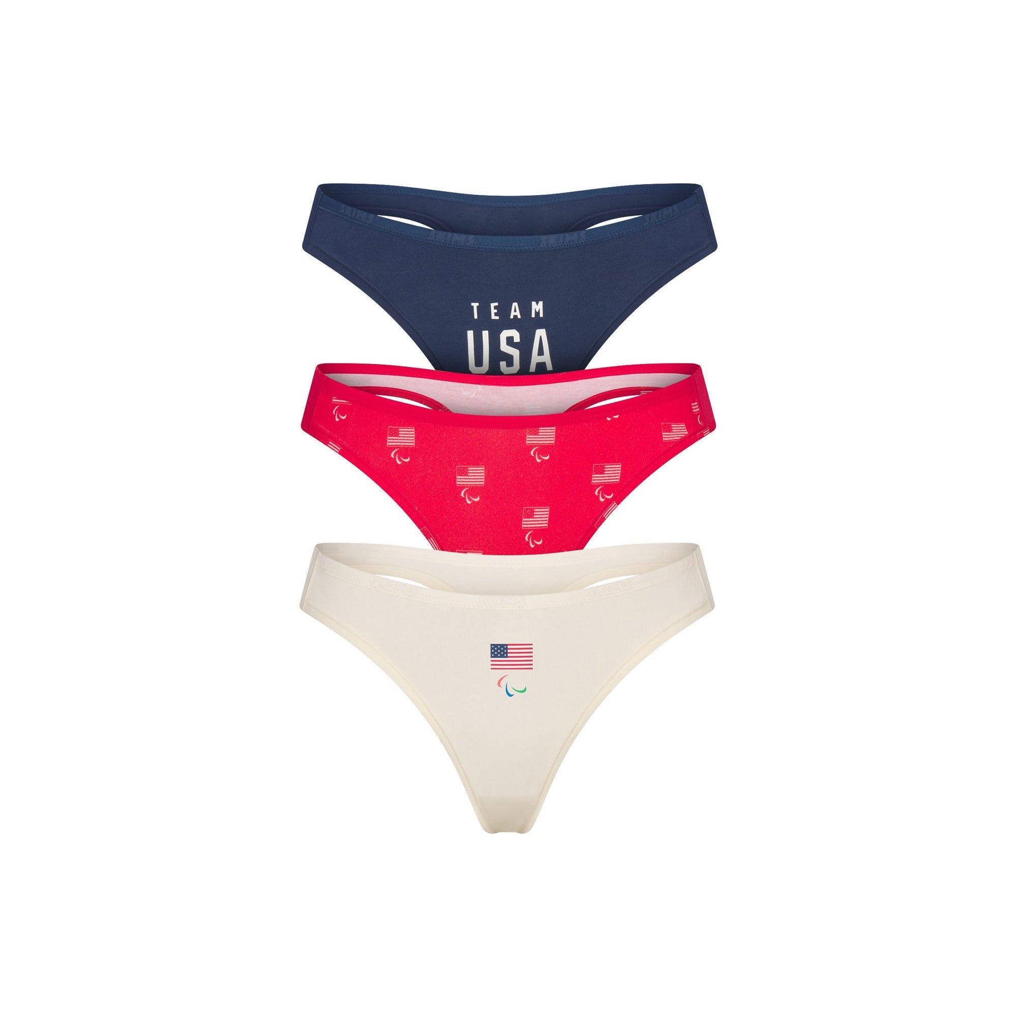 SKIMS FOR TEAM USA COTTON JERSEY PARALYMPIC THONG 3-PACK | SKIMS FOR TEAM USA OLYMPIC MULTI - Mind Türkiye