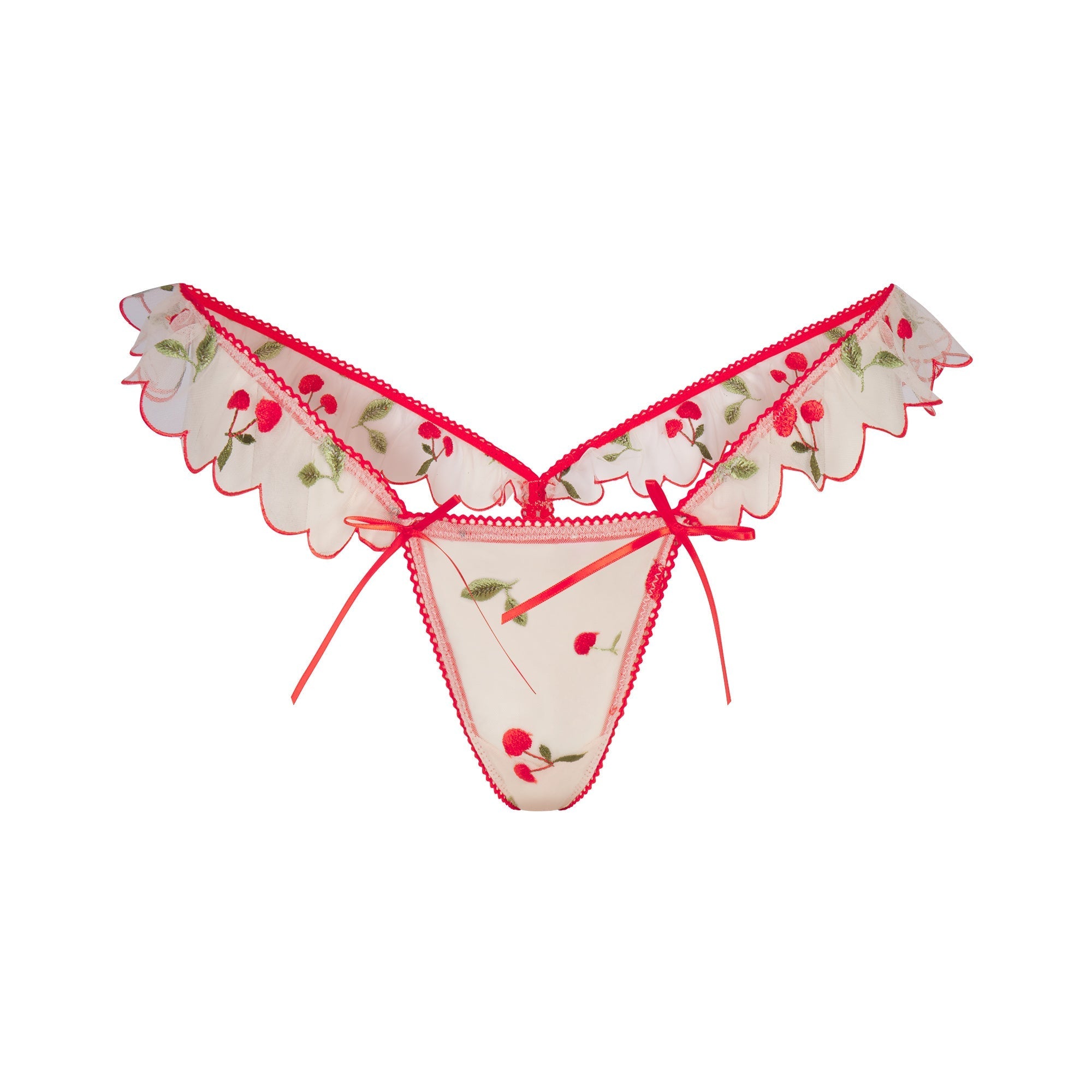 SKIMS EMBROIDERED TULLE BUTTERFLY THONG | PRIMROSE CHERRY TULLE