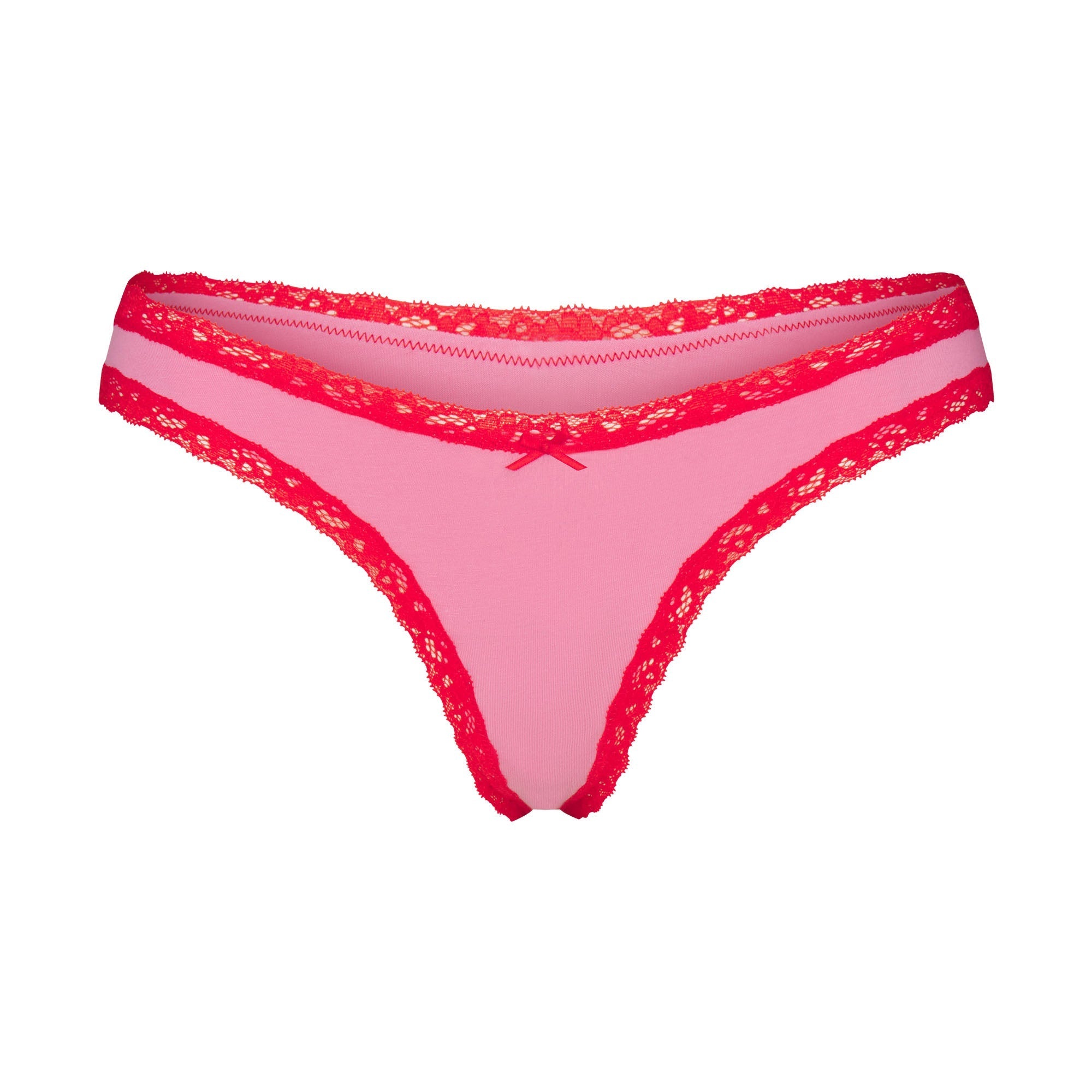 SKIMS LIGHTWEIGHT COTTON LACE THONG | CARNATION CONTRAST - Mind Türkiye