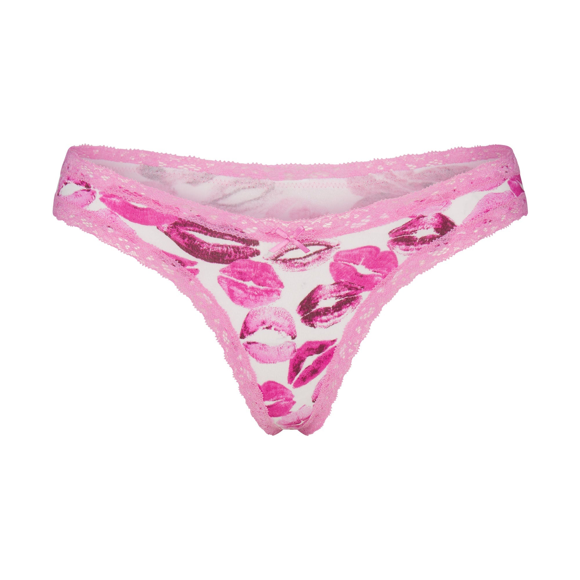SKIMS LIGHTWEIGHT COTTON LACE THONG | PINK ALLOVER LIPSTICK - Mind Türkiye